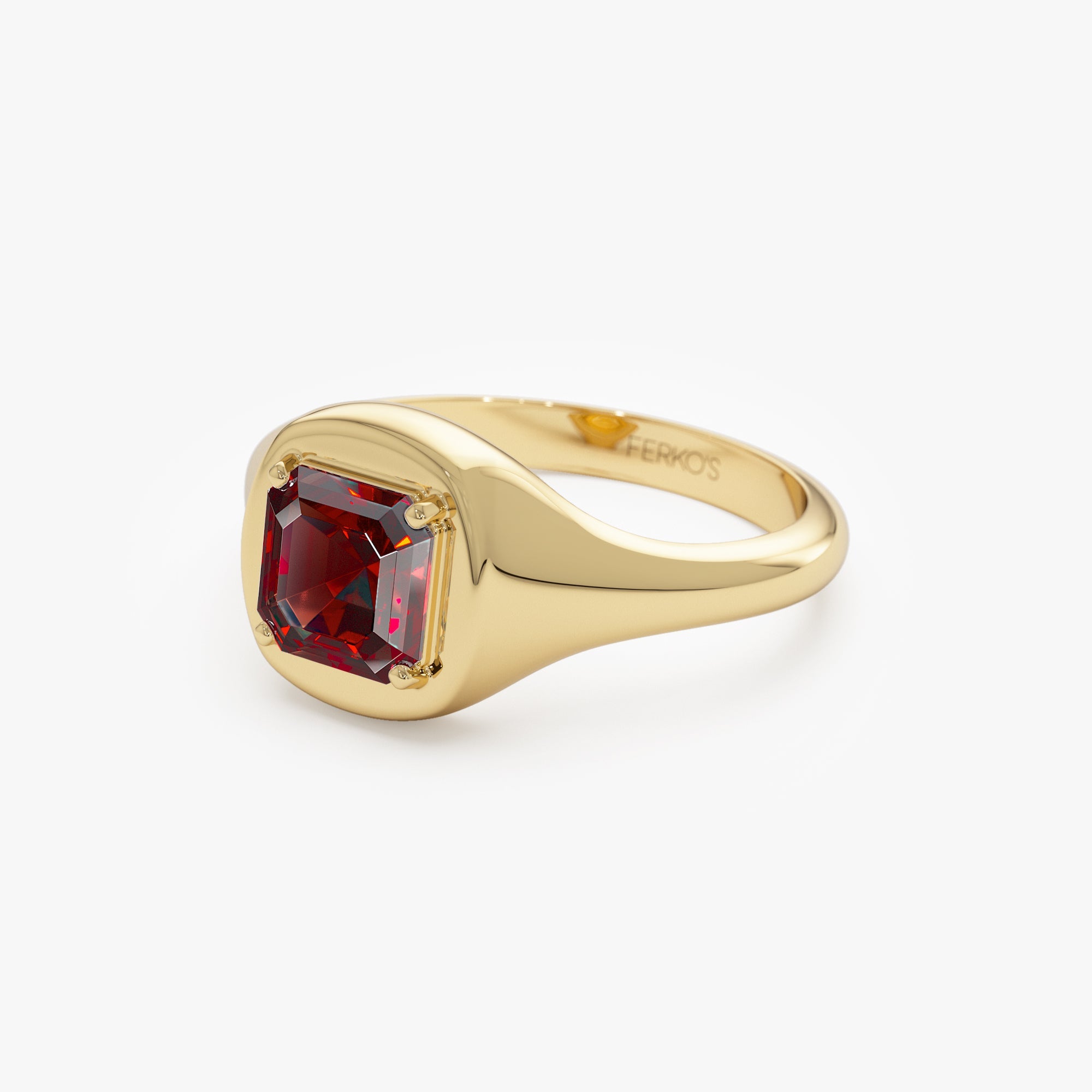 OBFJ0789 - 14K Asscher Cut Garnet Signet Ring 7