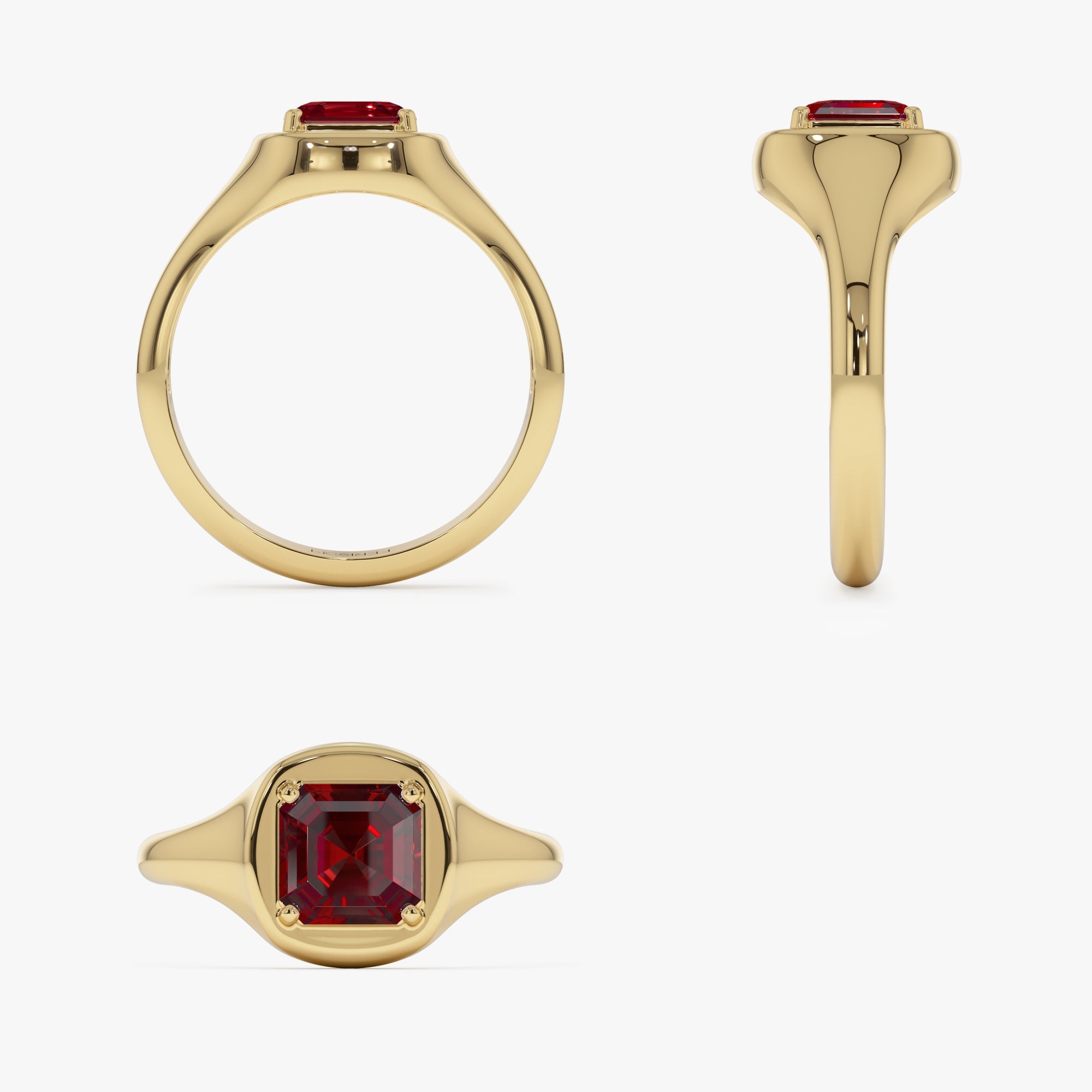 OBFJ0789 - 14K Asscher Cut Garnet Signet Ring 8