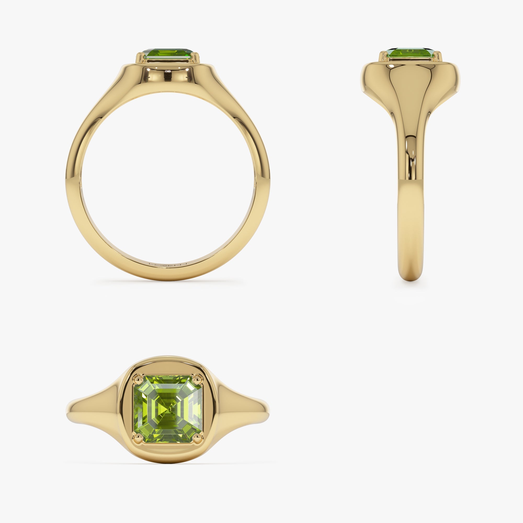 OBFJ0790 - 14K Asscher Cut Peridot Signet Ring 9