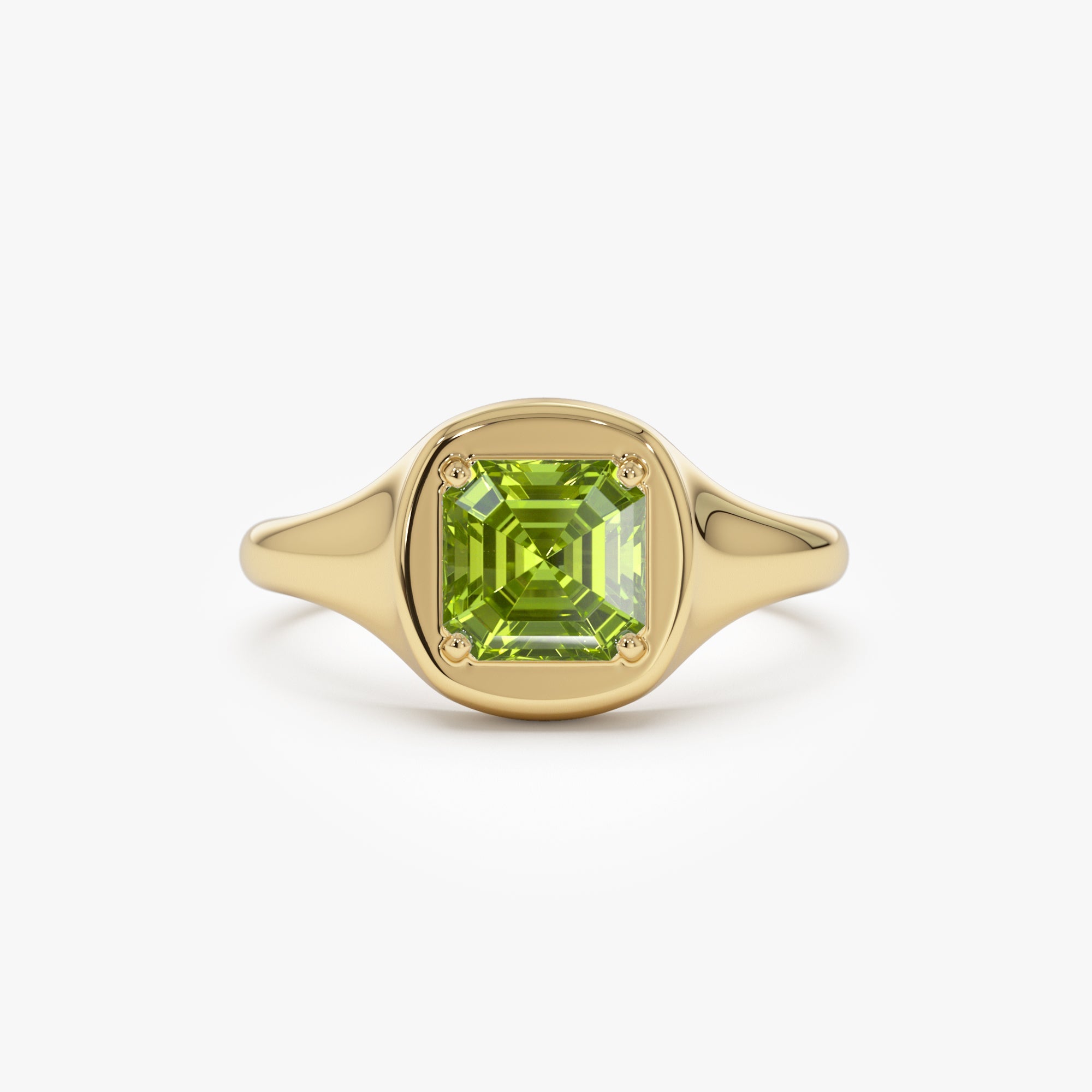 OBFJ0790 - 14K Asscher Cut Peridot Signet Ring 1