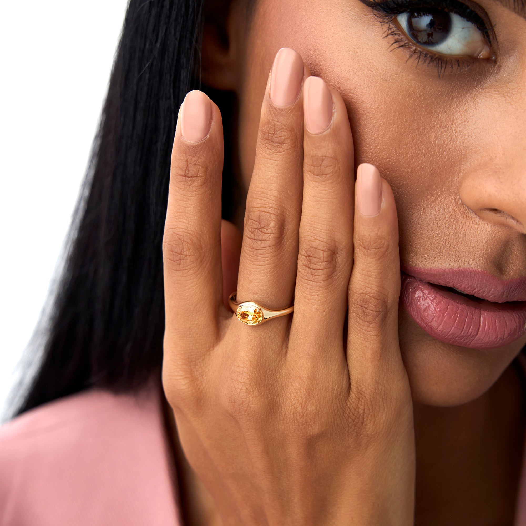 OBFJ0786 - 14K Oval Shape Prong Setting Citrine Ring 2
