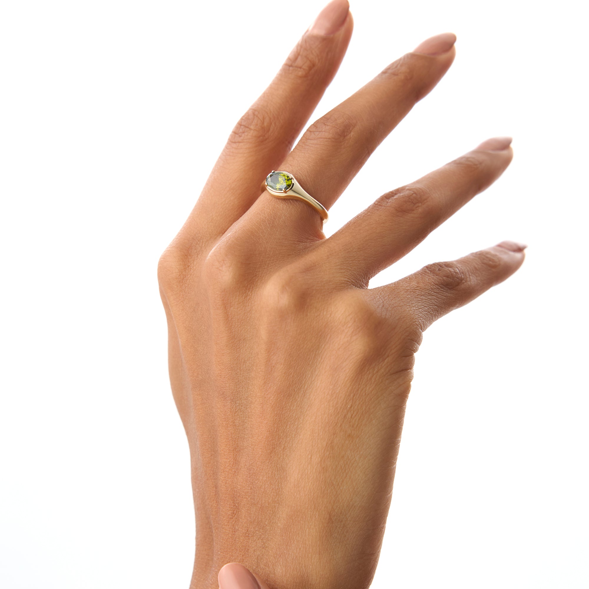 OBFJ0782 - 14K Oval Shape Prong Setting Peridot Ring 4