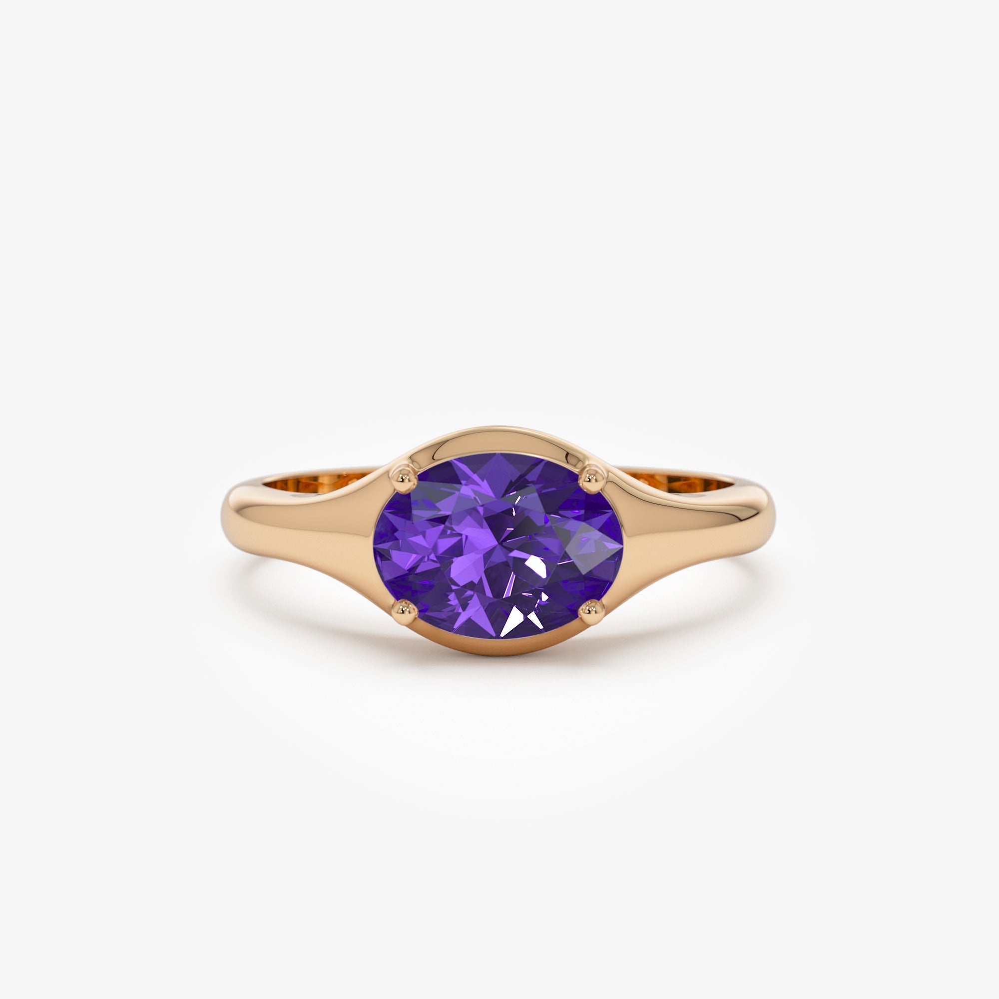 OBFJ0783 - 14K Oval Shape Prong Setting Amethyst Ring 5