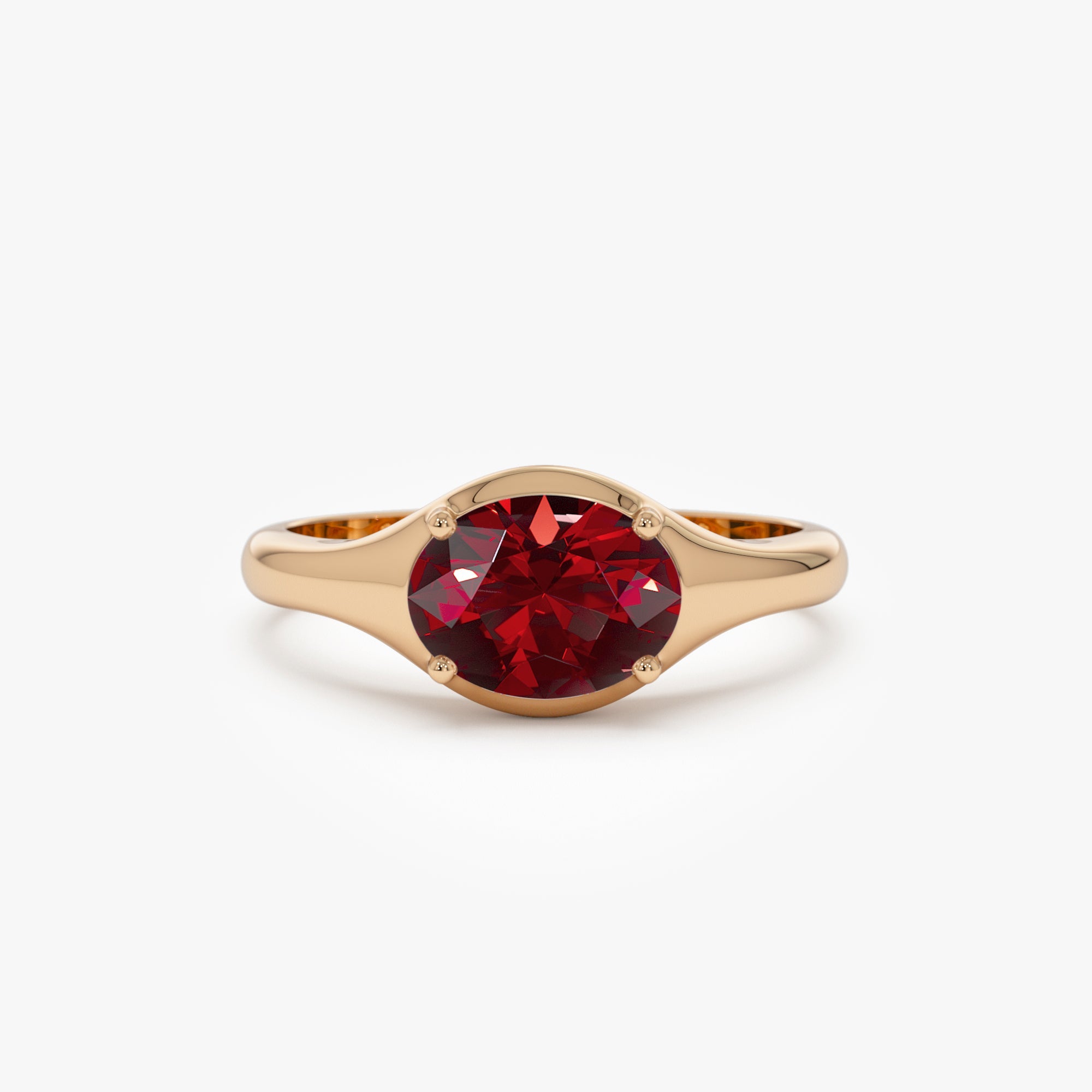 OBFJ0784 - 14K Oval Shape Prong Setting Garnet Ring 5