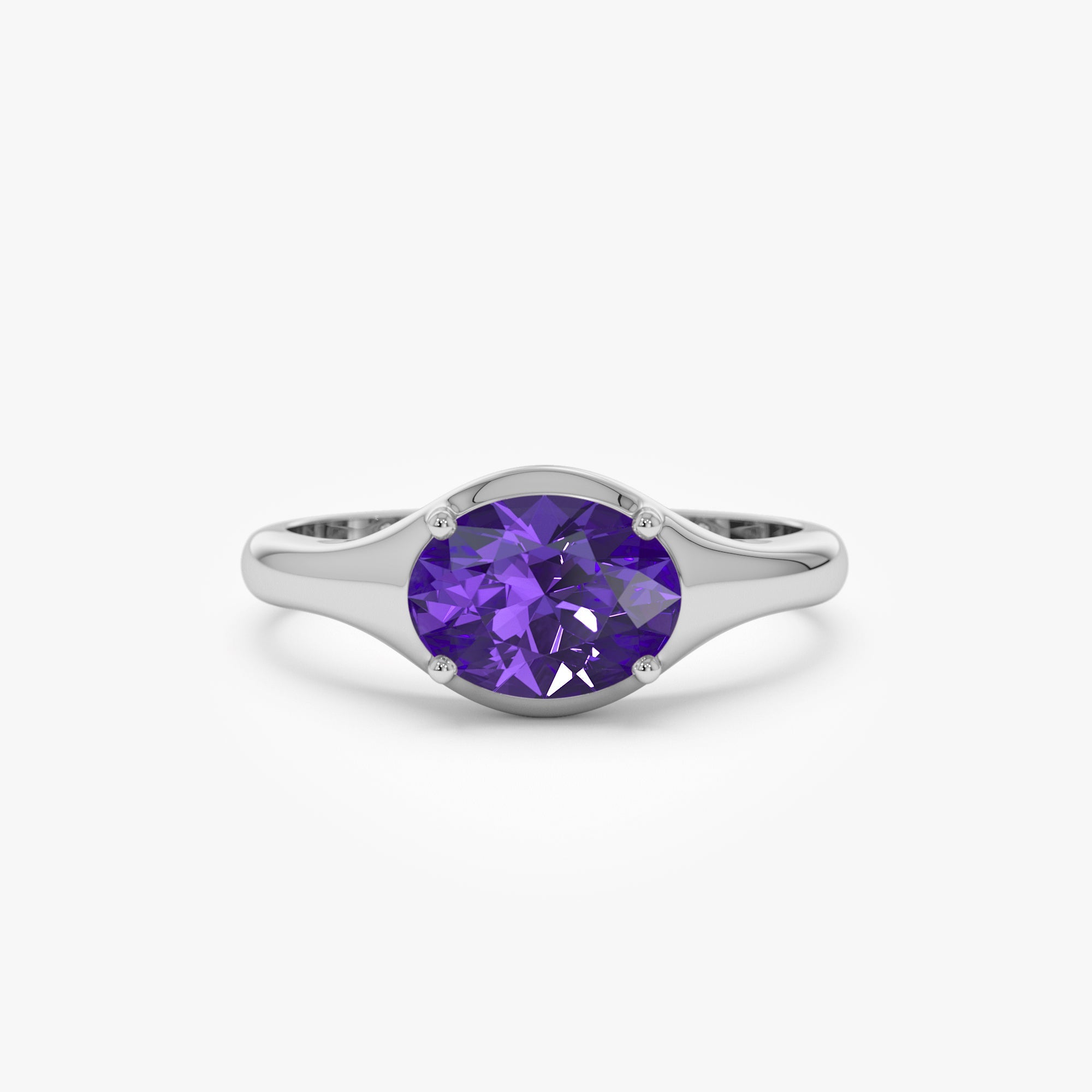 OBFJ0783 - 14K Oval Shape Prong Setting Amethyst Ring 6