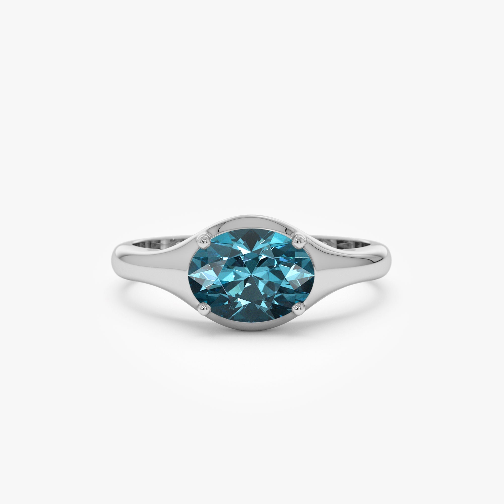 OBFJ0785 - 14K Oval Shape Prong Setting London Blue Topaz Ring 6