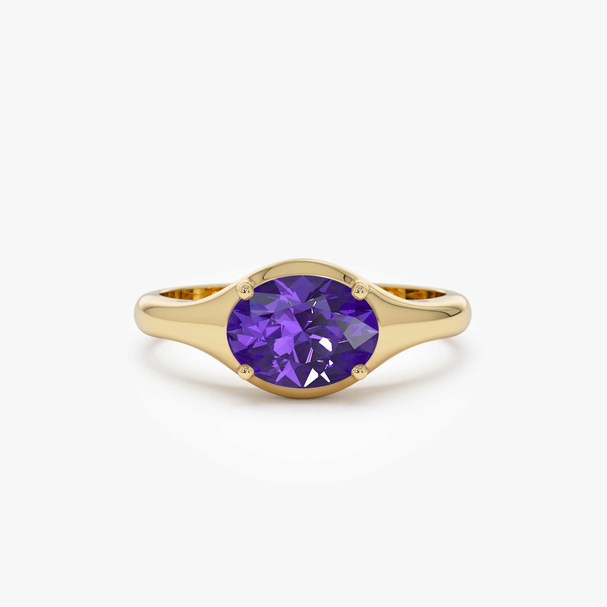 OBFJ0783 - 14K Oval Shape Prong Setting Amethyst Ring 1