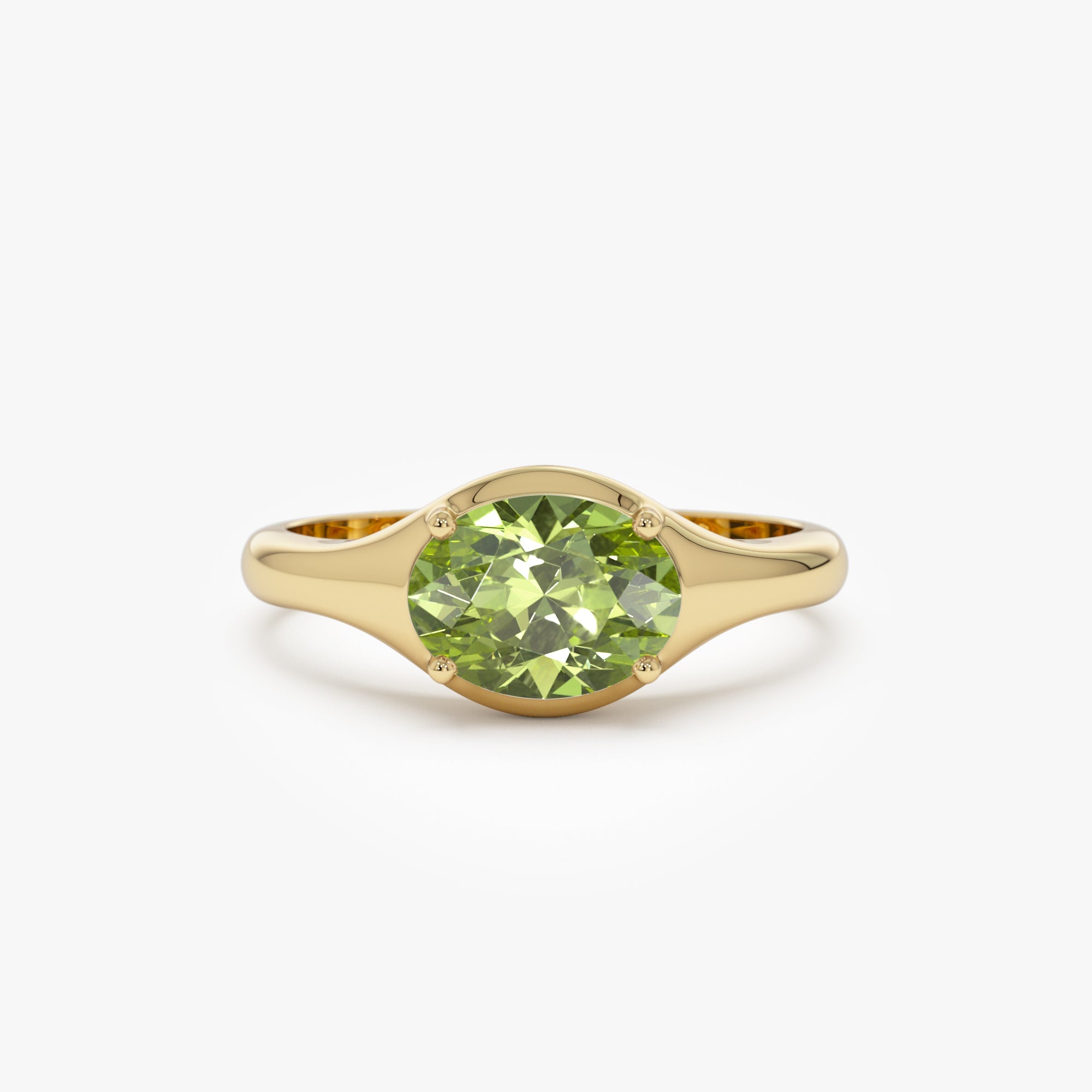 OBFJ0782 - 14K Oval Shape Prong Setting Peridot Ring 1
