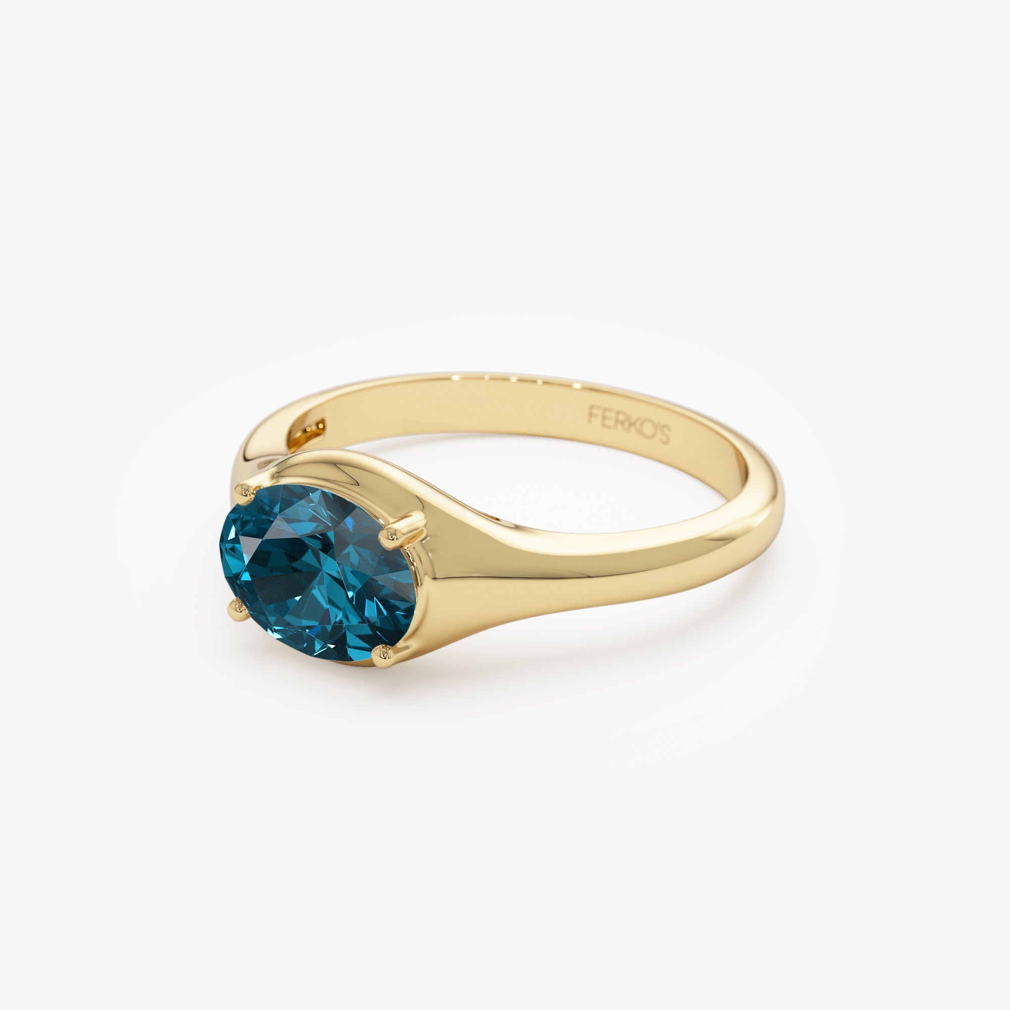 OBFJ0785 - 14K Oval Shape Prong Setting London Blue Topaz Ring 7
