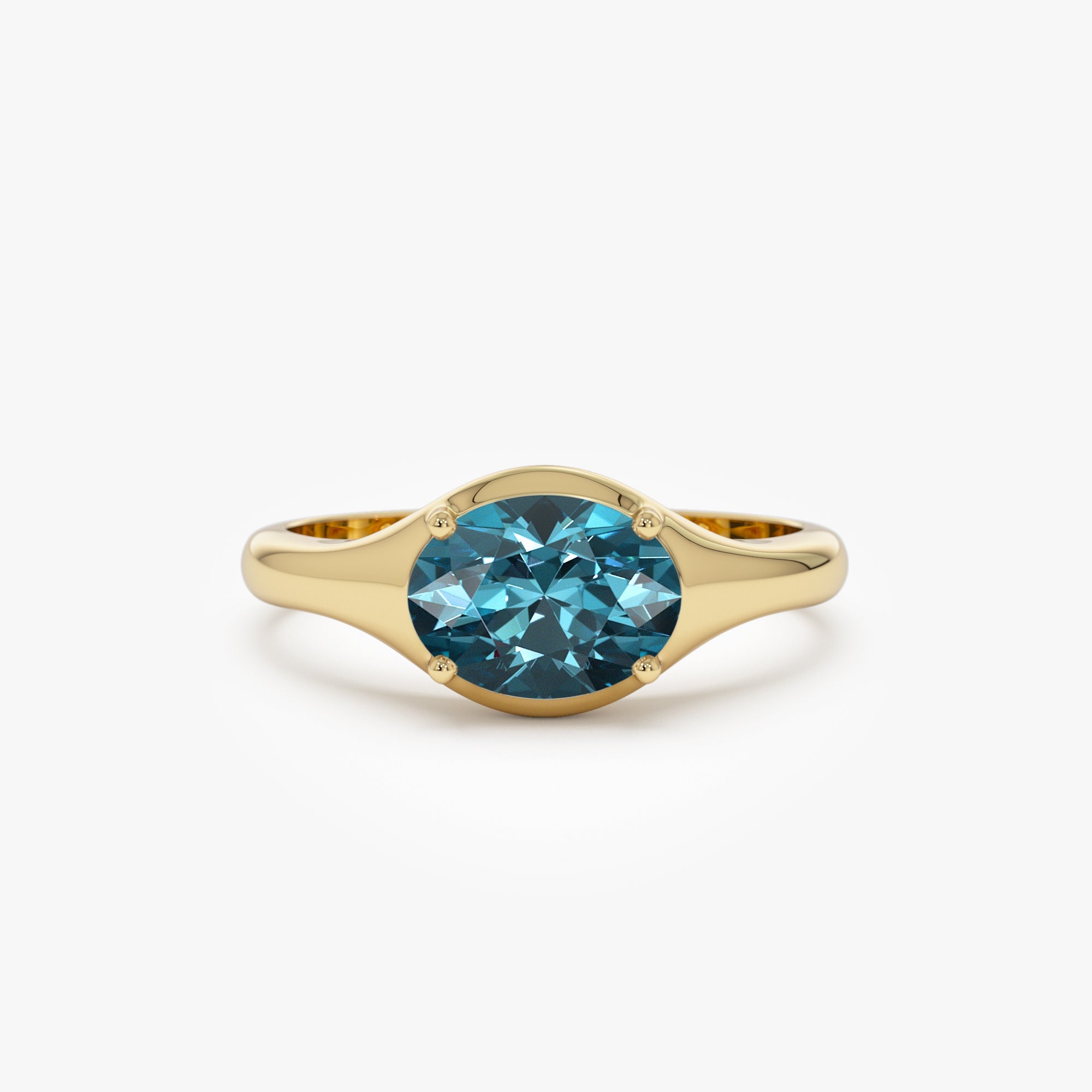 OBFJ0785 - 14K Oval Shape Prong Setting London Blue Topaz Ring 1