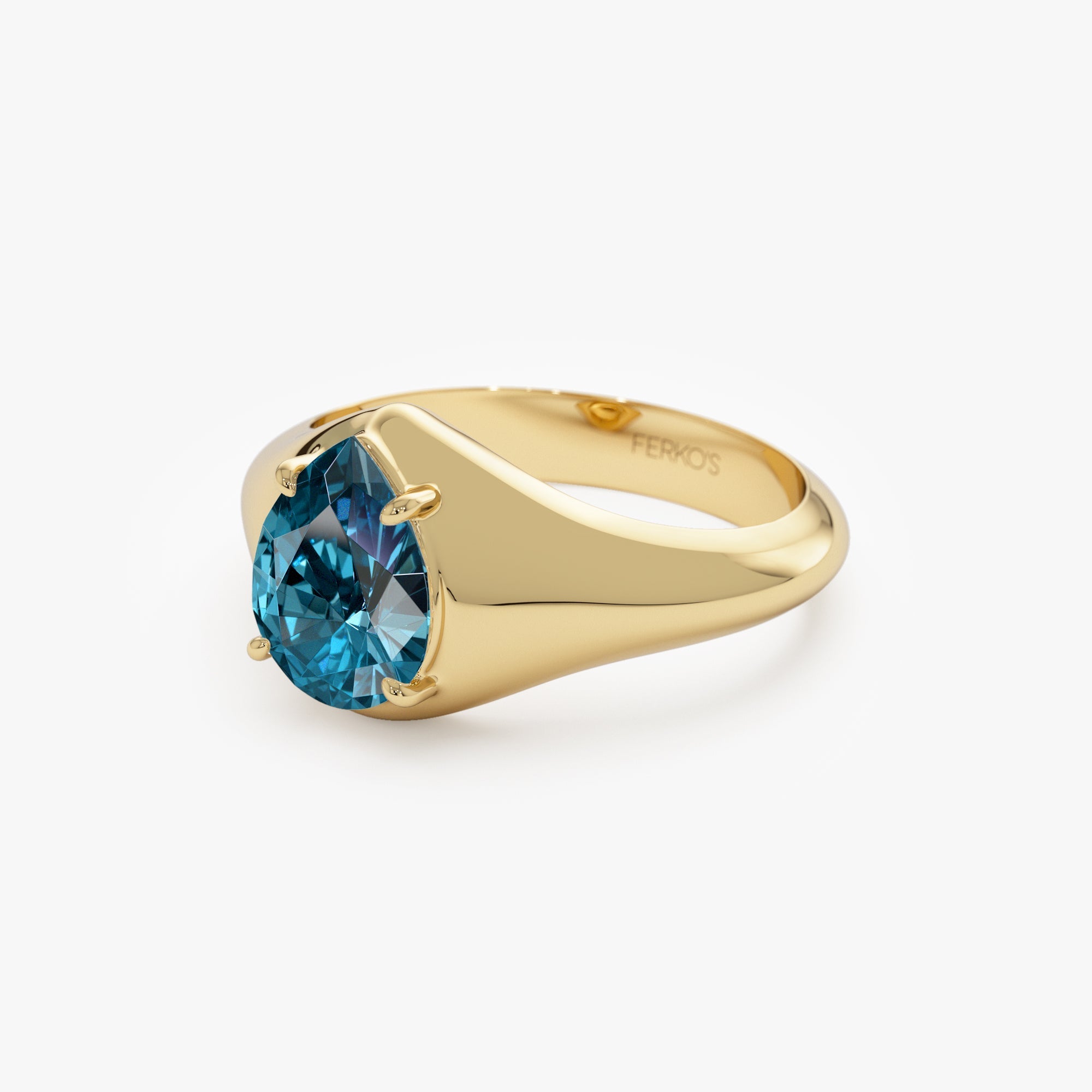 OBFJ0781 - 14K Pear Shaped London Blue Topaz Statement Ring 7