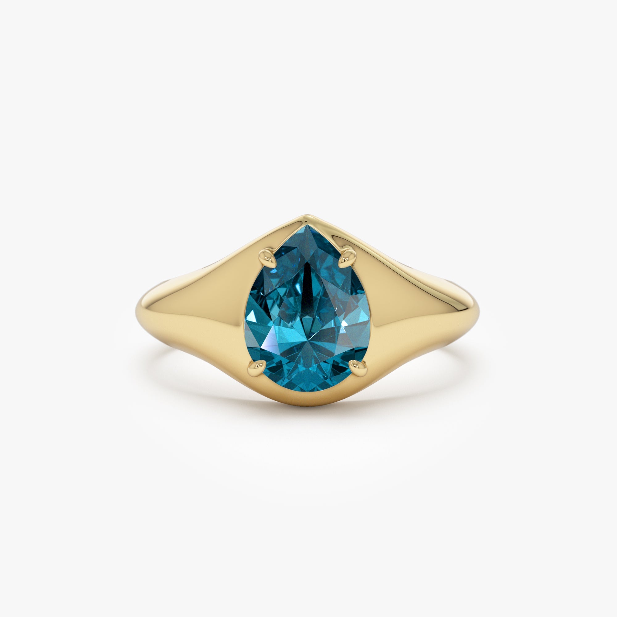 OBFJ0781 - 14K Pear Shaped London Blue Topaz Statement Ring 1