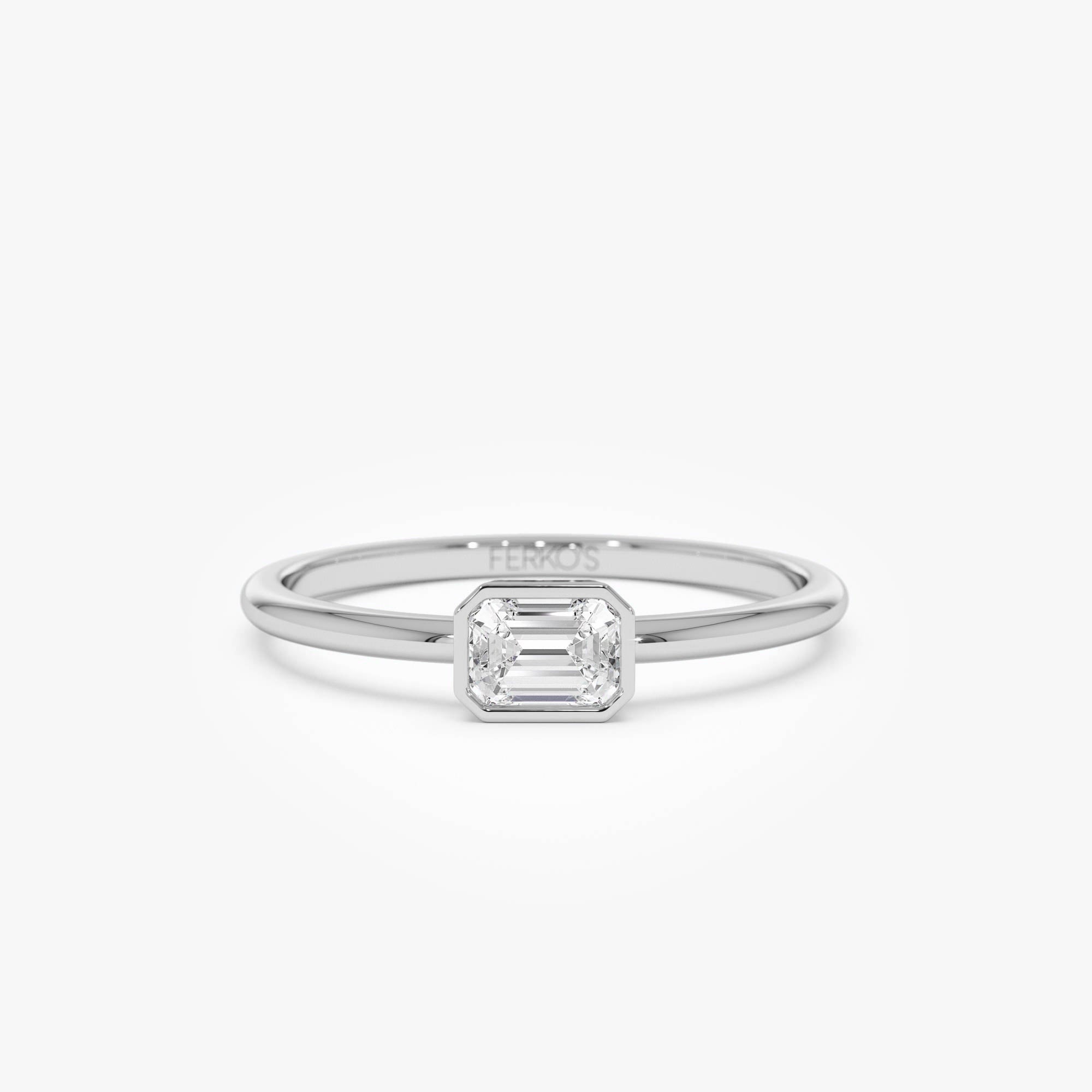 OBFJ0859 - 14k Bezel Set Emerald Cut Diamond Solitaire Ring 4