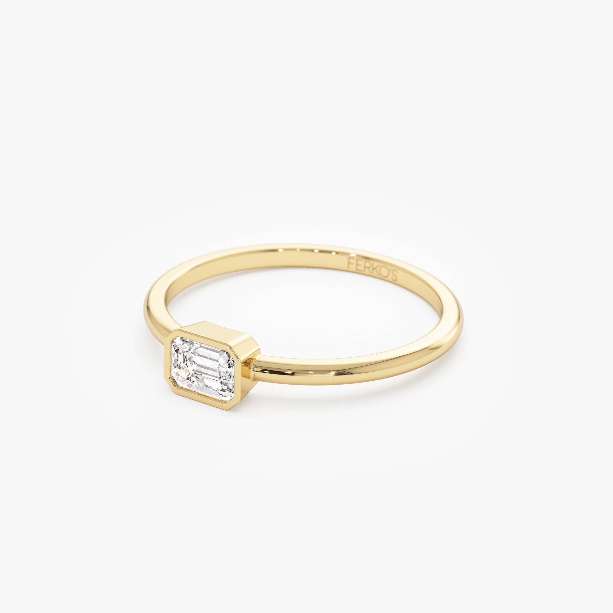 OBFJ0859 - 14k Bezel Set Emerald Cut Diamond Solitaire Ring 5