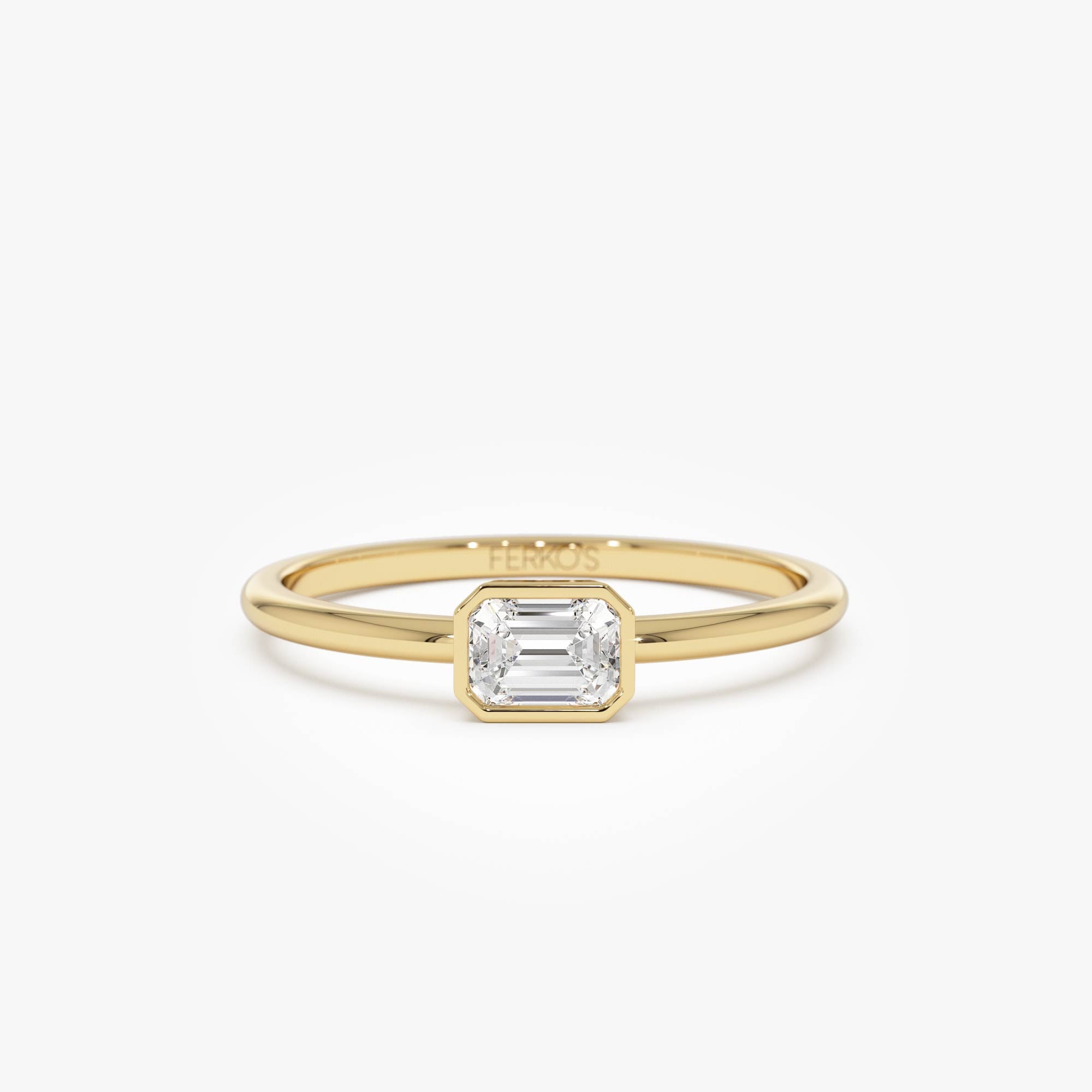 OBFJ0859 - 14k Bezel Set Emerald Cut Diamond Solitaire Ring 1