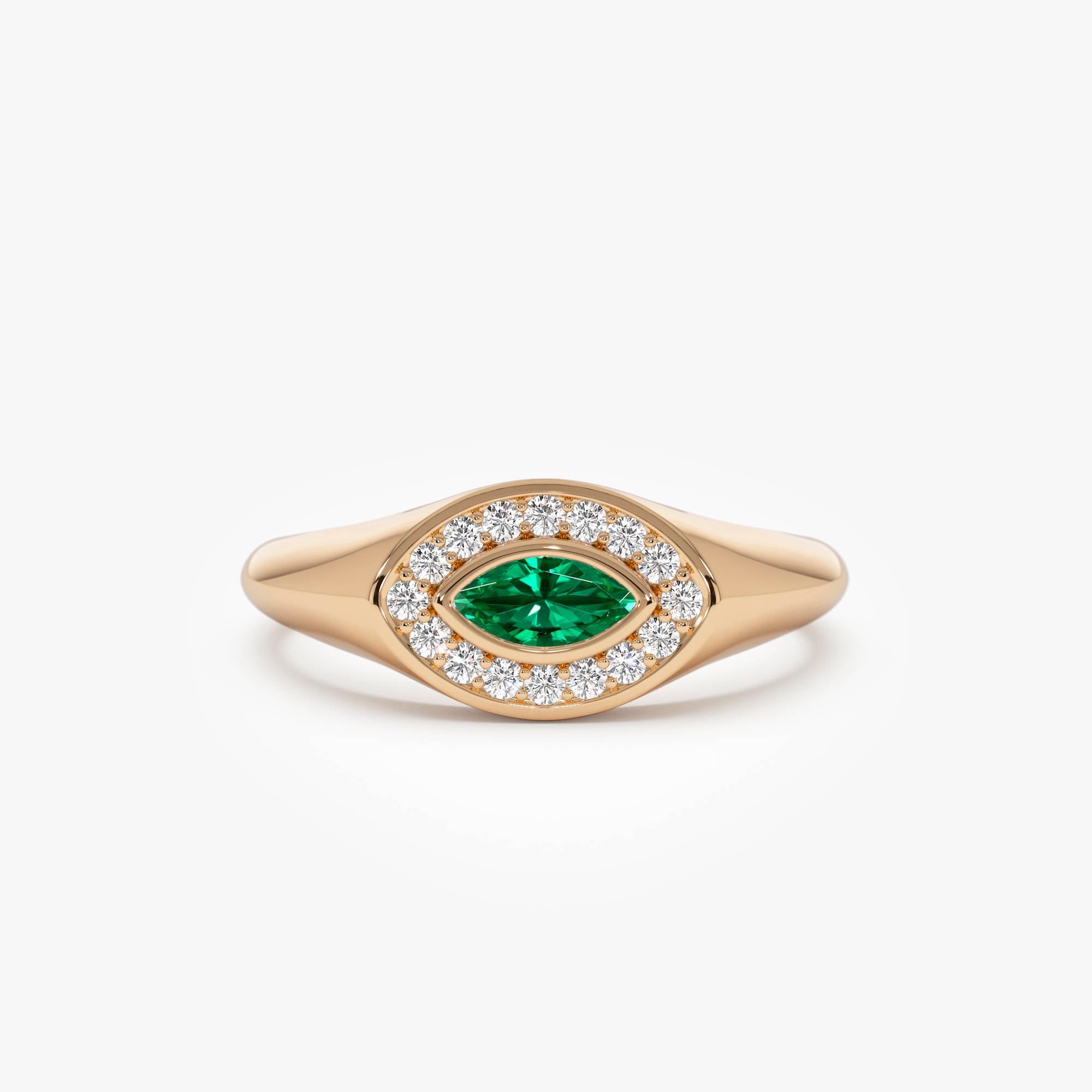 OBFJ0642 - 14K Marquise Emerald Halo Setting Ring 7