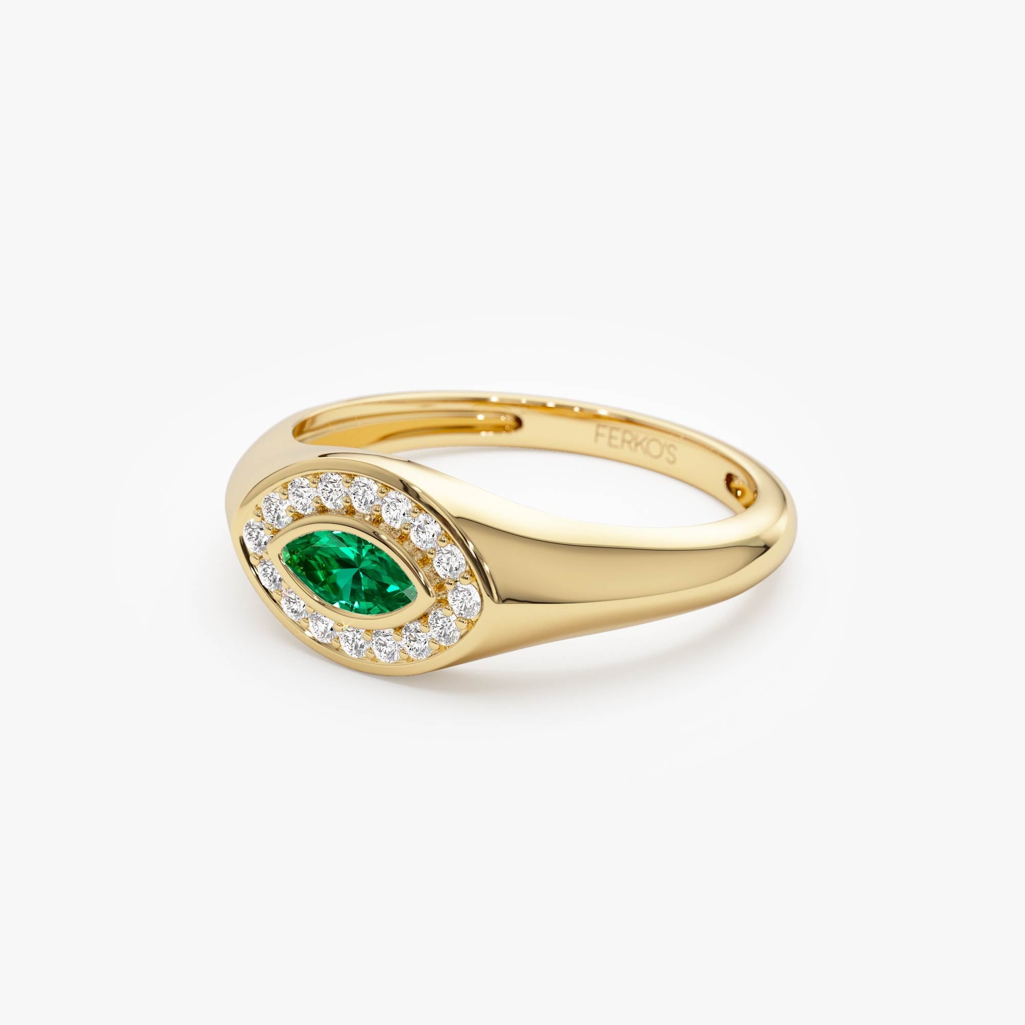 OBFJ0642 - 14K Marquise Emerald Halo Setting Ring 9