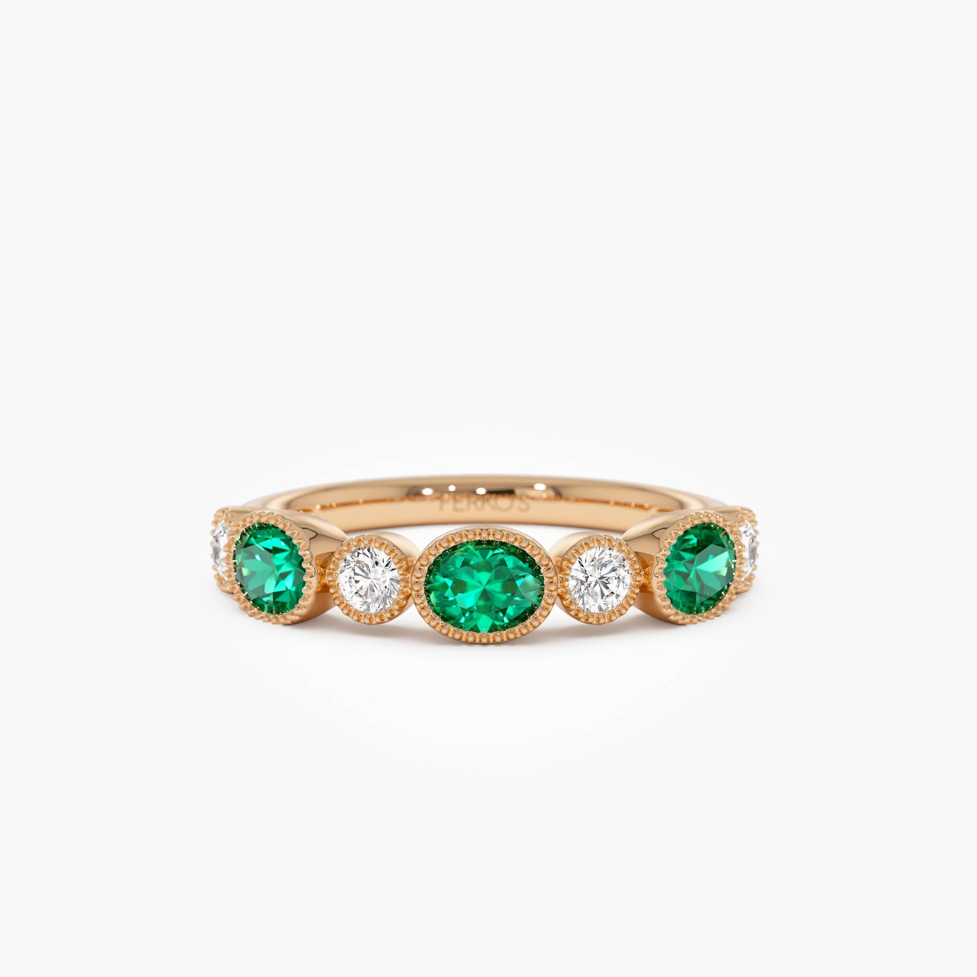 OBFJ0653 - 14k Emerald Diamond Milgrain Stacking Band 5