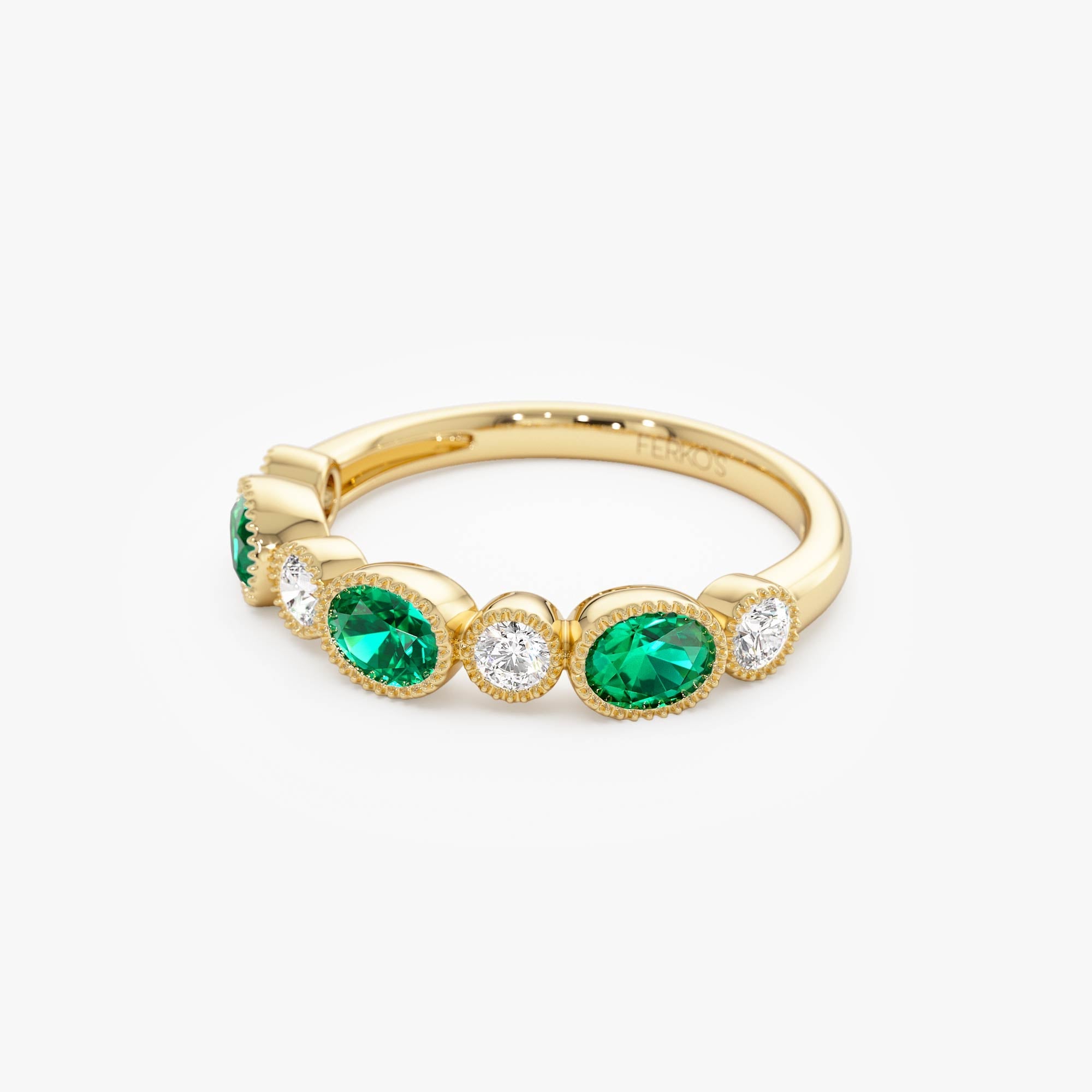 OBFJ0653 - 14k Emerald Diamond Milgrain Stacking Band 7