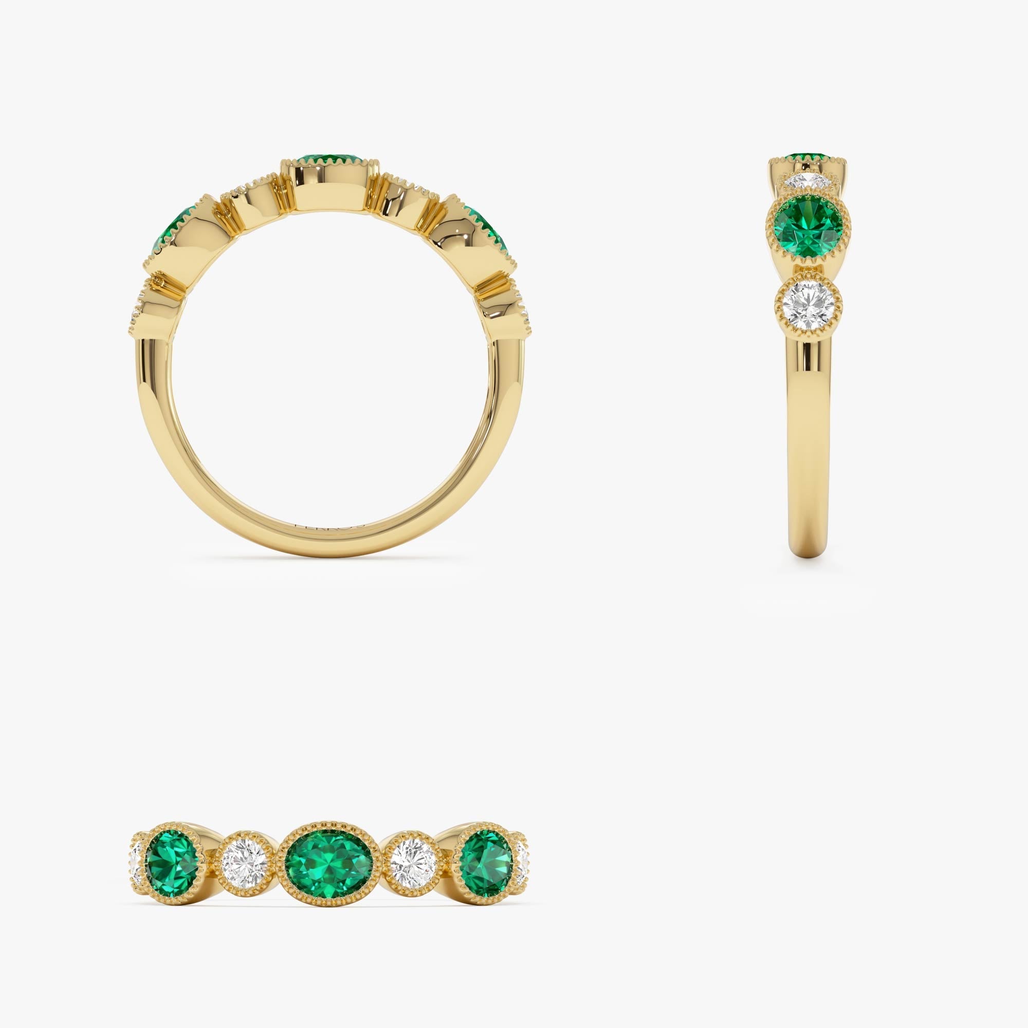 OBFJ0653 - 14k Emerald Diamond Milgrain Stacking Band 8