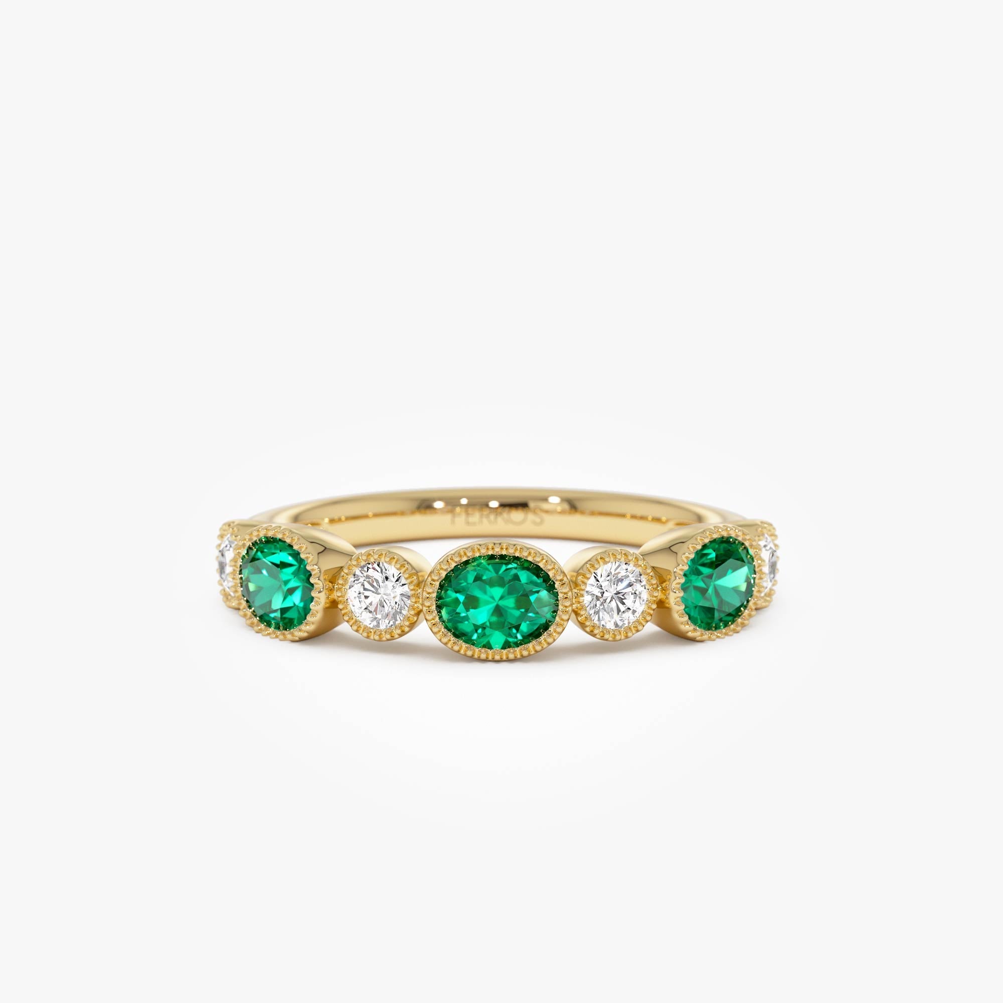 OBFJ0653 - 14k Emerald Diamond Milgrain Stacking Band 1