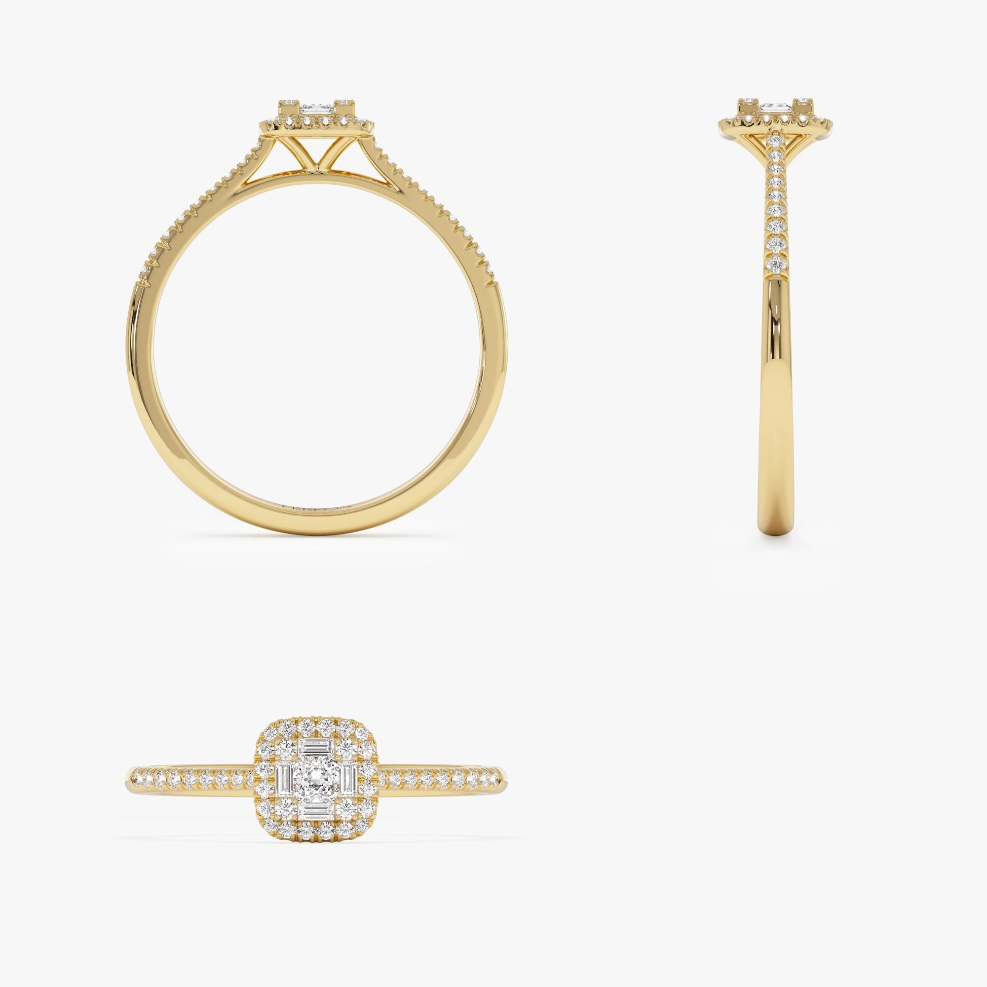 OBFJ0649 - 14k Diamond Halo Ring with Round and Baguette 9