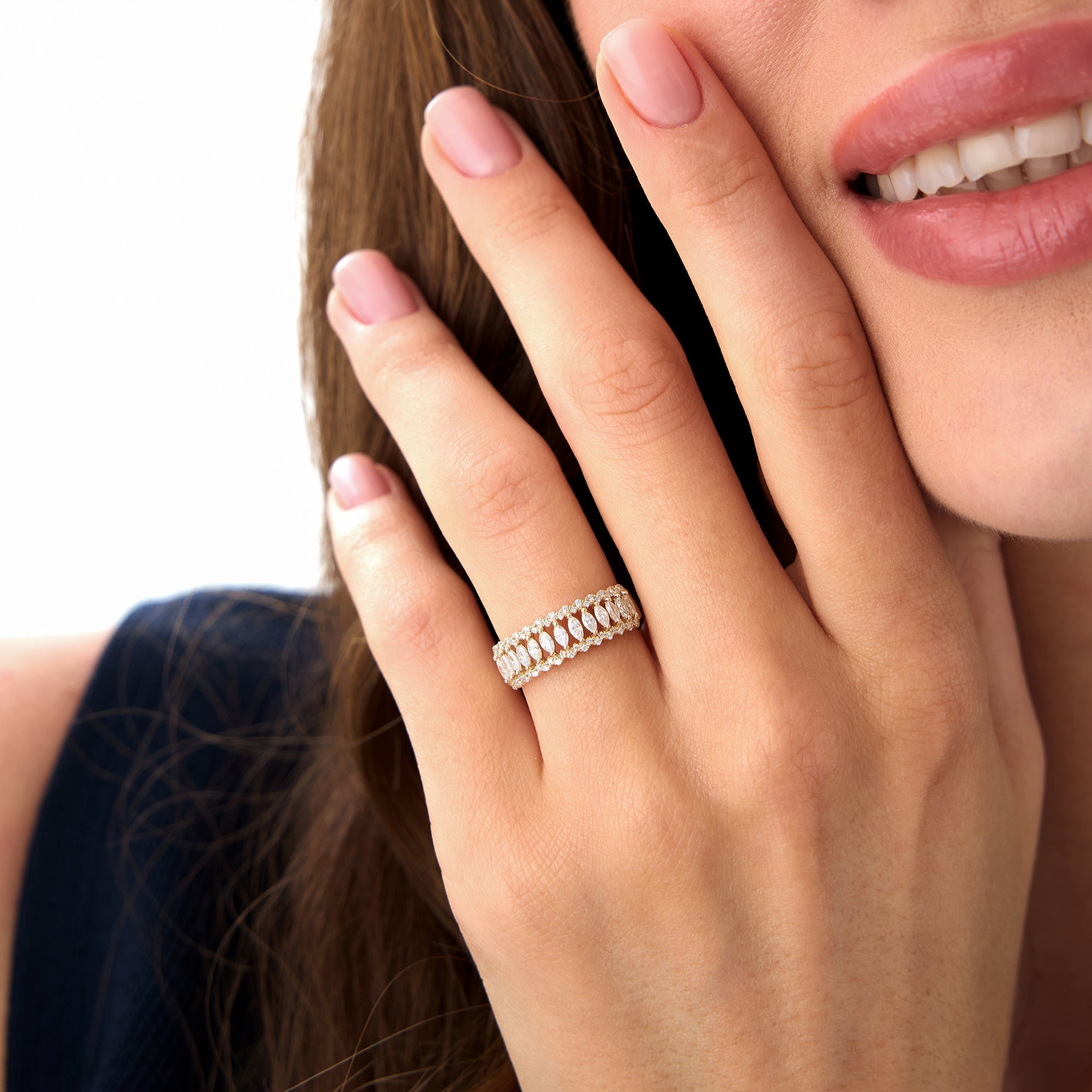 OBFJ0647 - 14k Wide Marquise Diamond Band with Pavé Accents 2