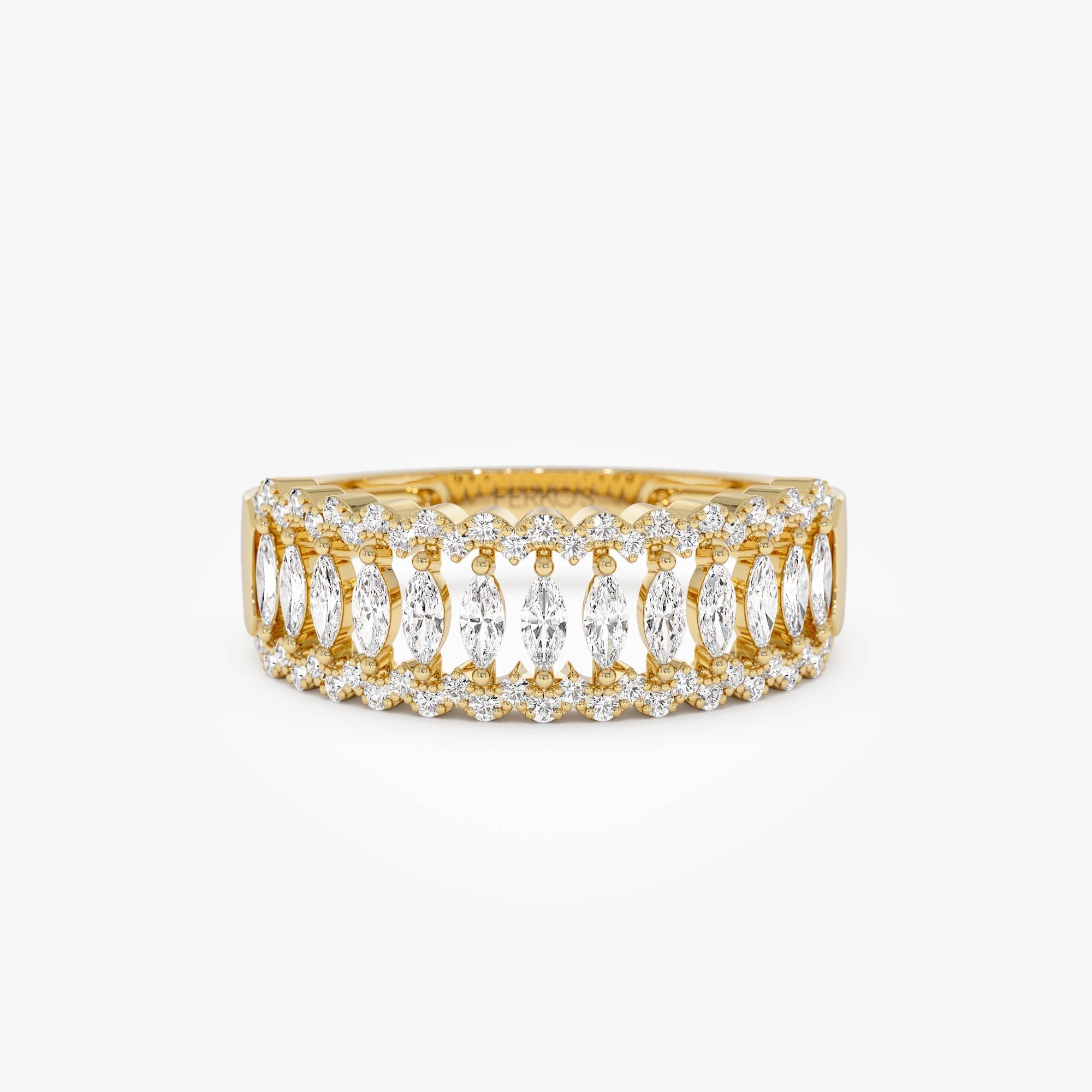 OBFJ0647 - 14k Wide Marquise Diamond Band with Pavé Accents 1