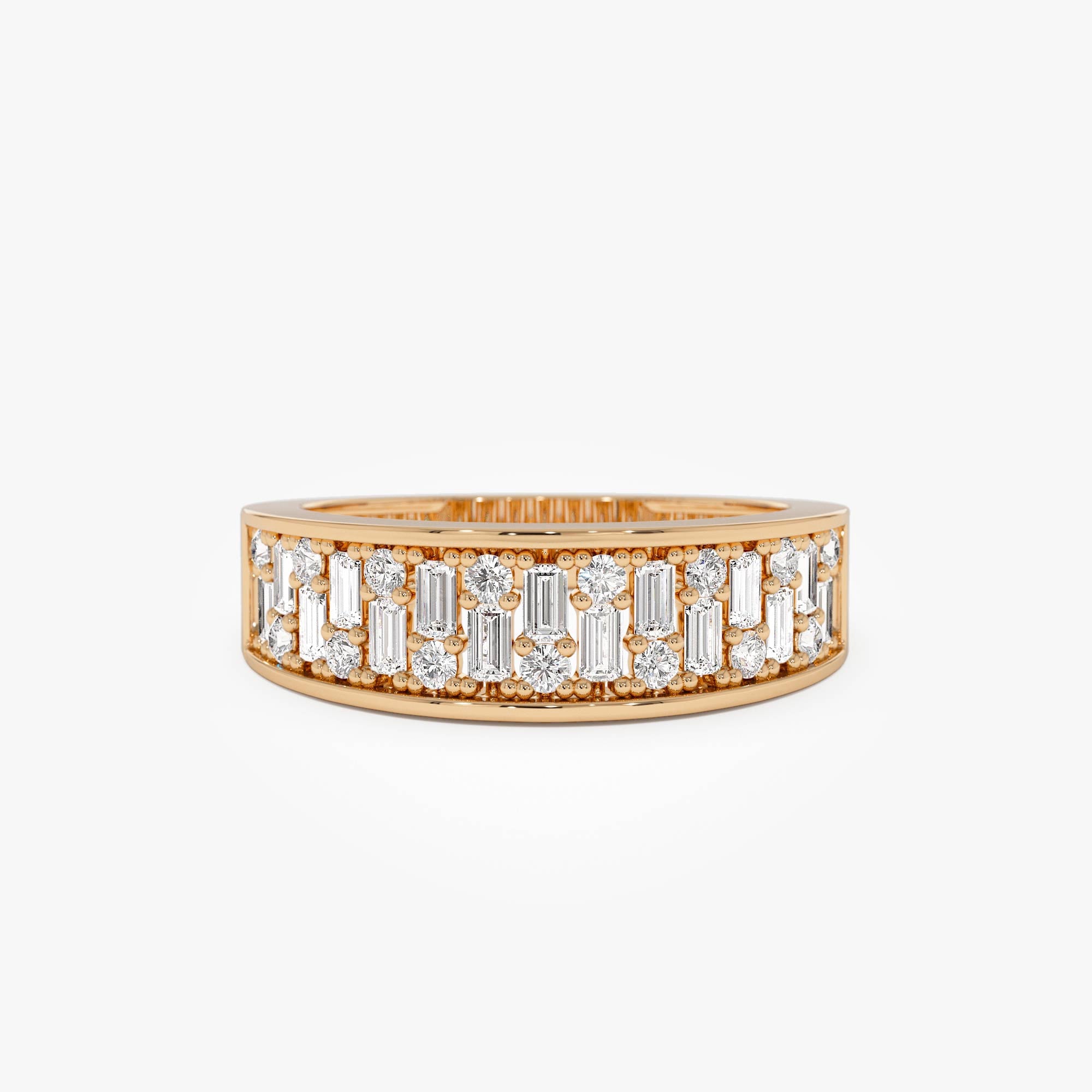 OBFJ0693 - 14k Baguette and Round Diamond Unique Statement Ring 5