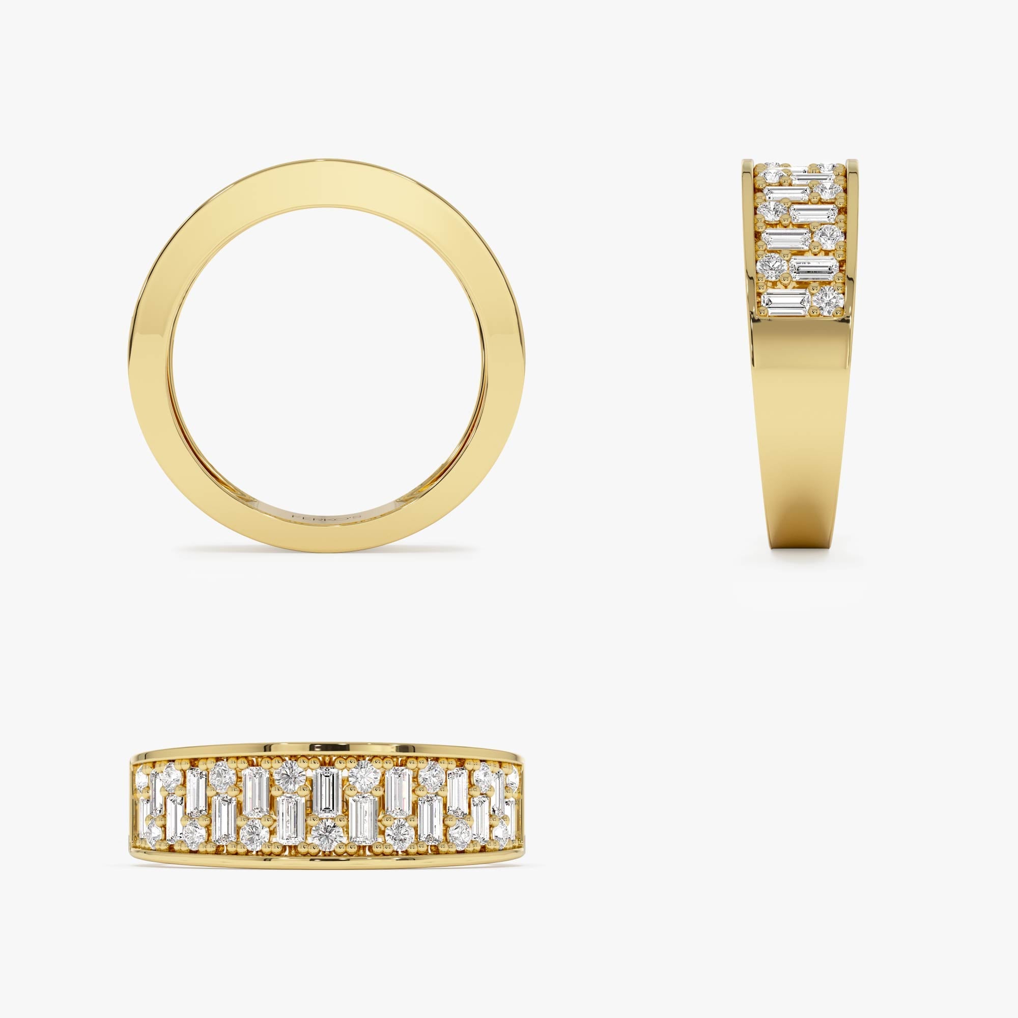 OBFJ0693 - 14k Baguette and Round Diamond Unique Statement Ring 8