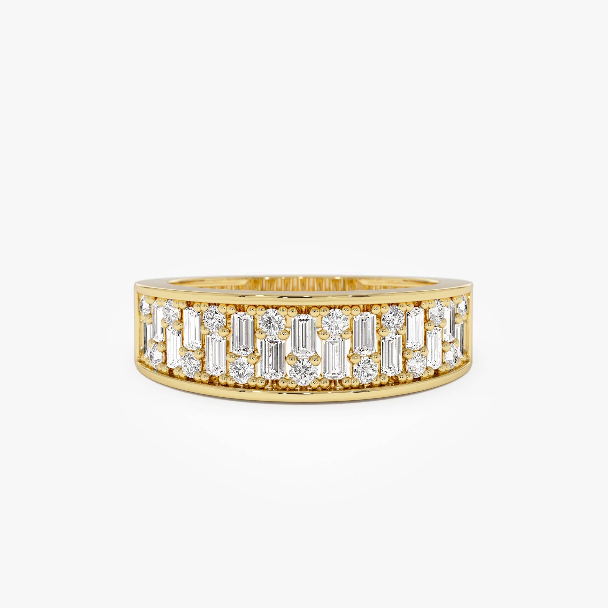 OBFJ0693 - 14k Baguette and Round Diamond Unique Statement Ring 1