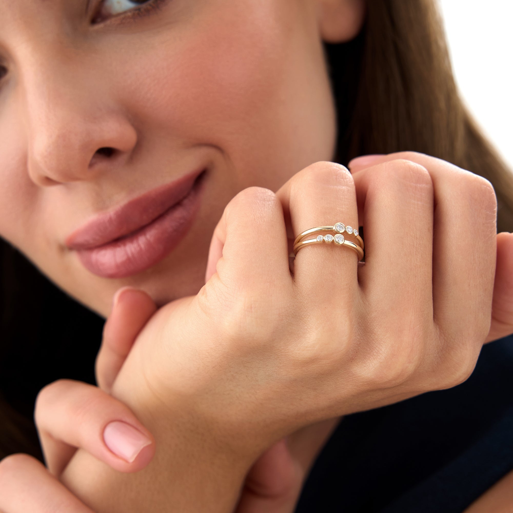 OBFJ0003 - Double Row Bezel Setting Diamond Ring - 14K Gold 2