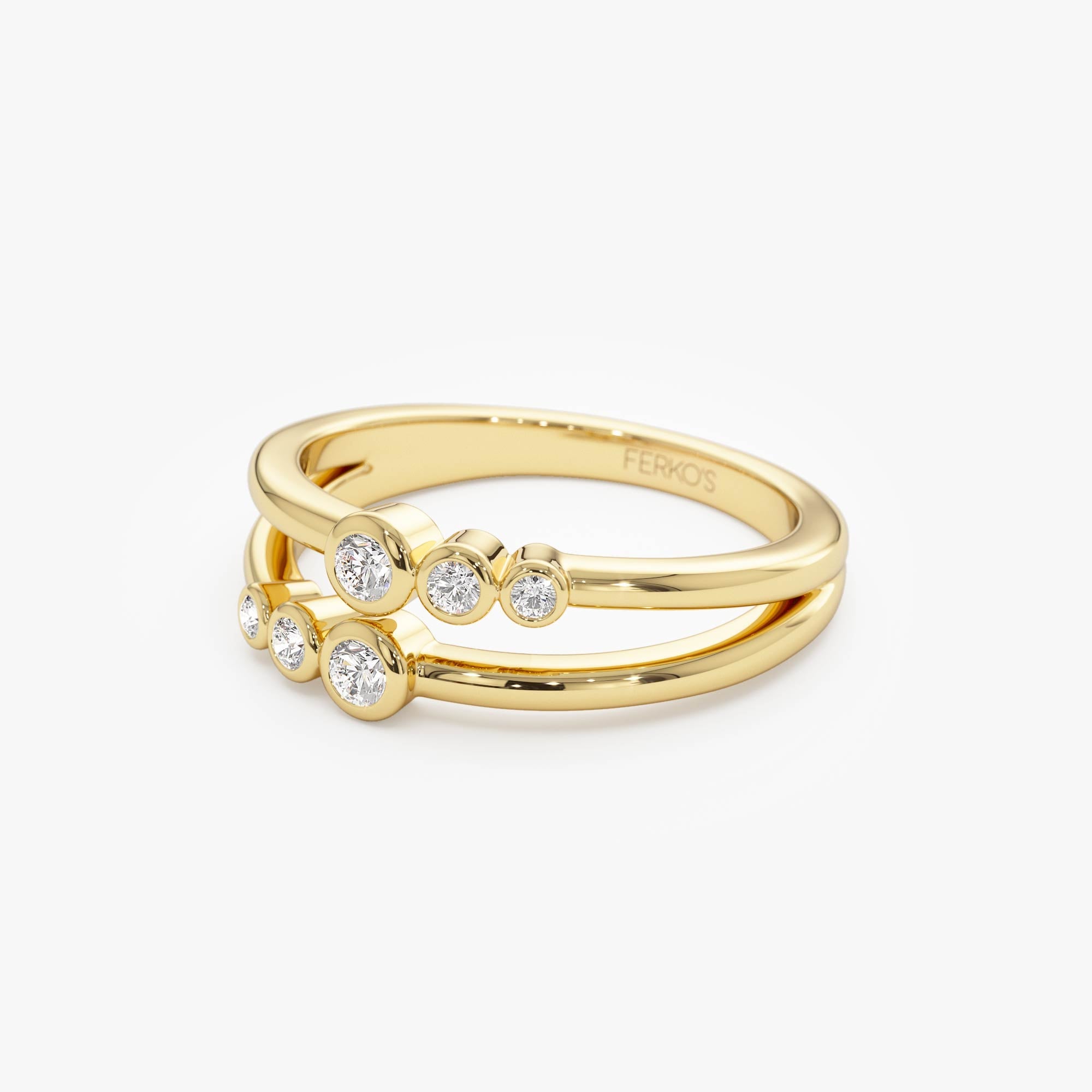 OBFJ0003 - Double Row Bezel Setting Diamond Ring - 14K Gold 6