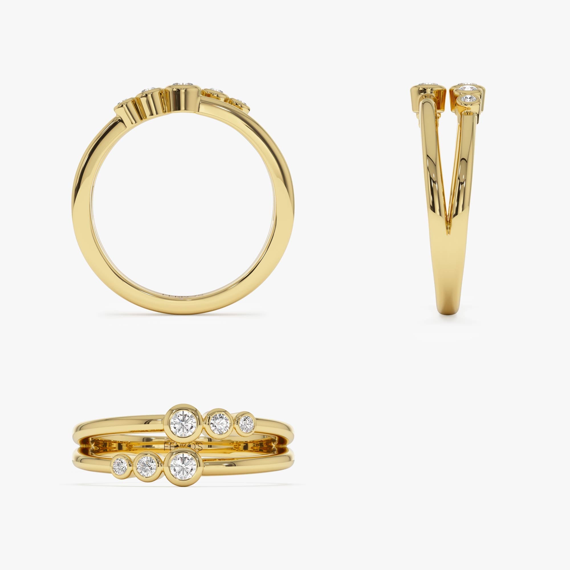 OBFJ0691 - 14K Double Row Bezel Setting Diamond Ring 9