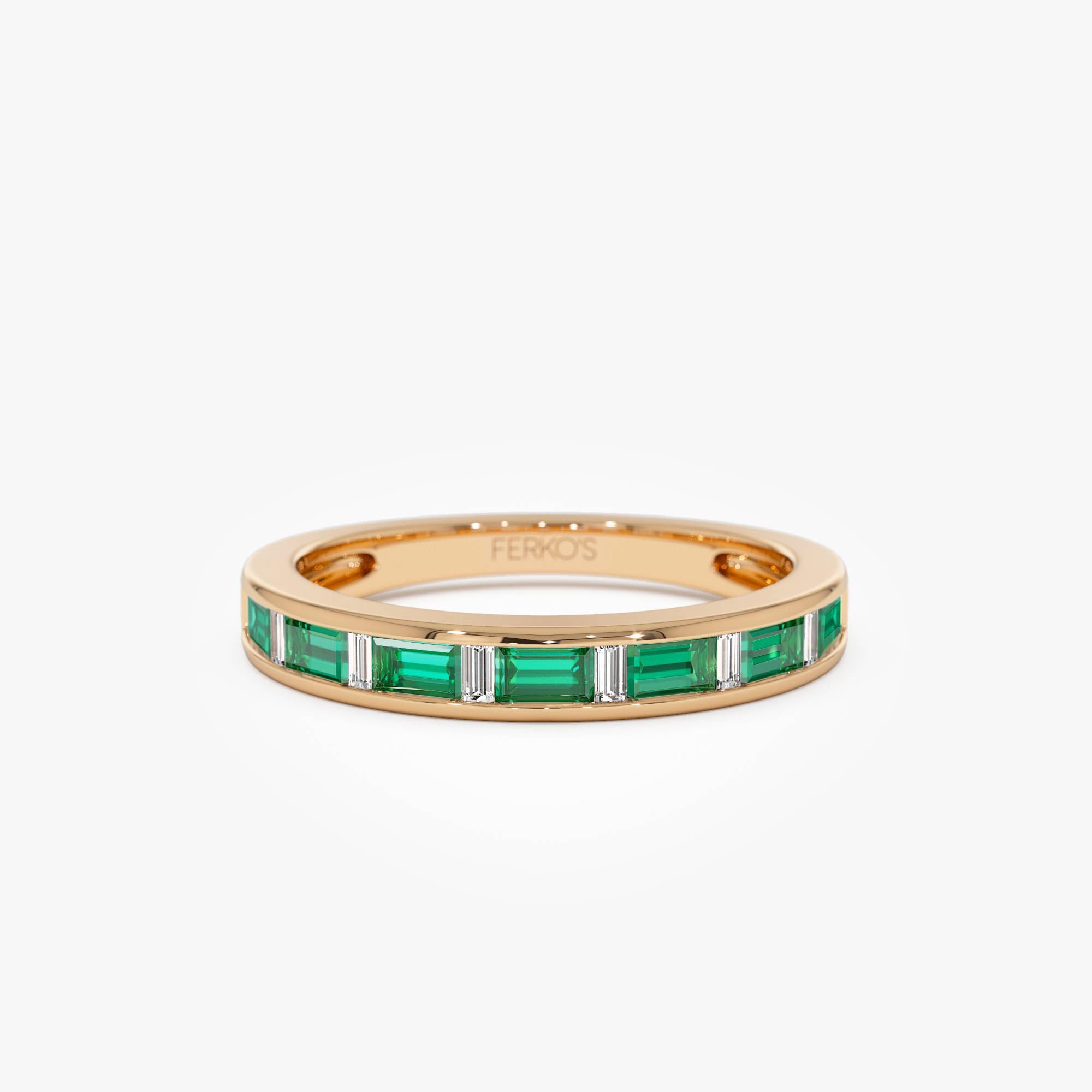 OBFJ0690 - 14k Baguette Diamond & Emerald Ring 7