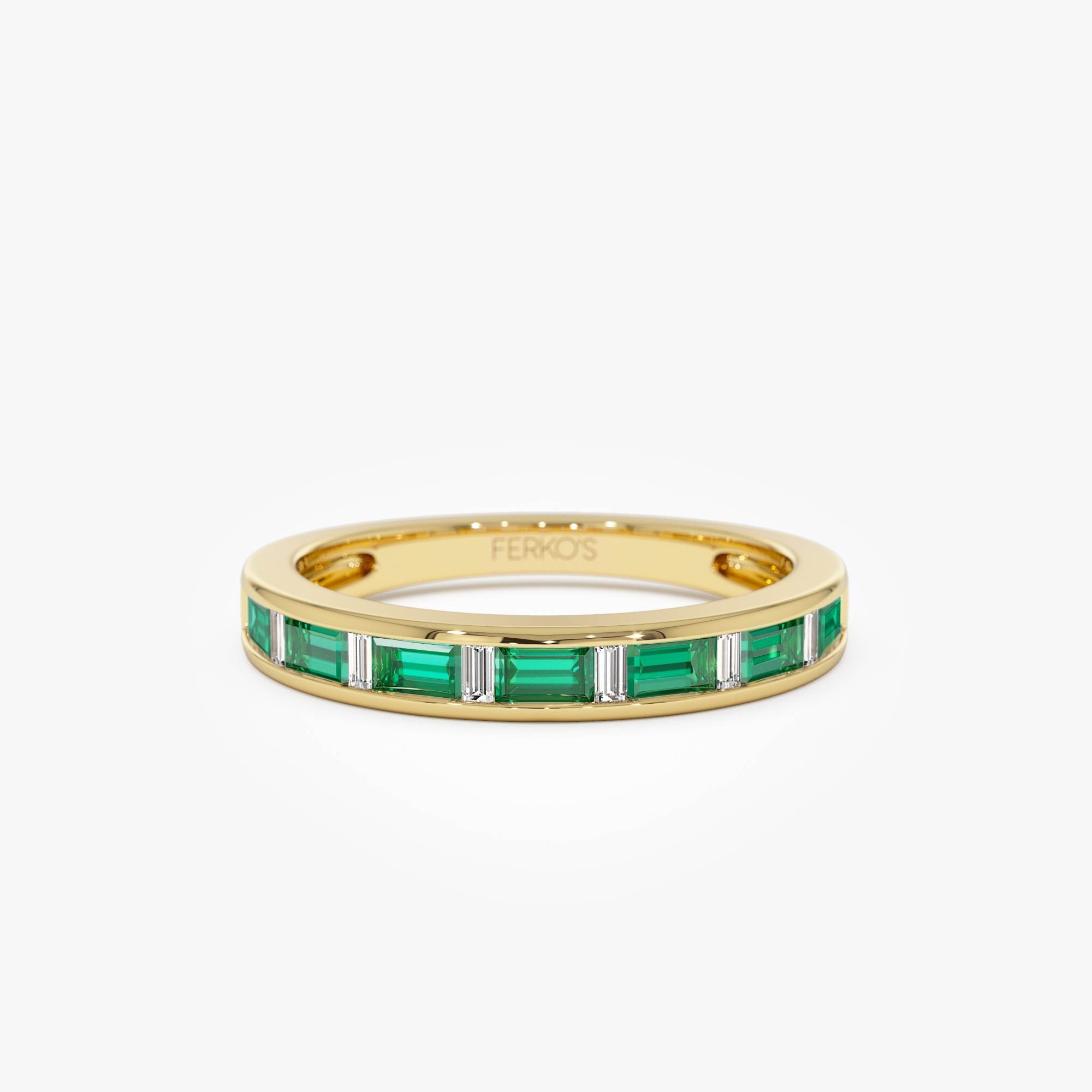 OBFJ0690 - 14k Baguette Diamond & Emerald Ring 1