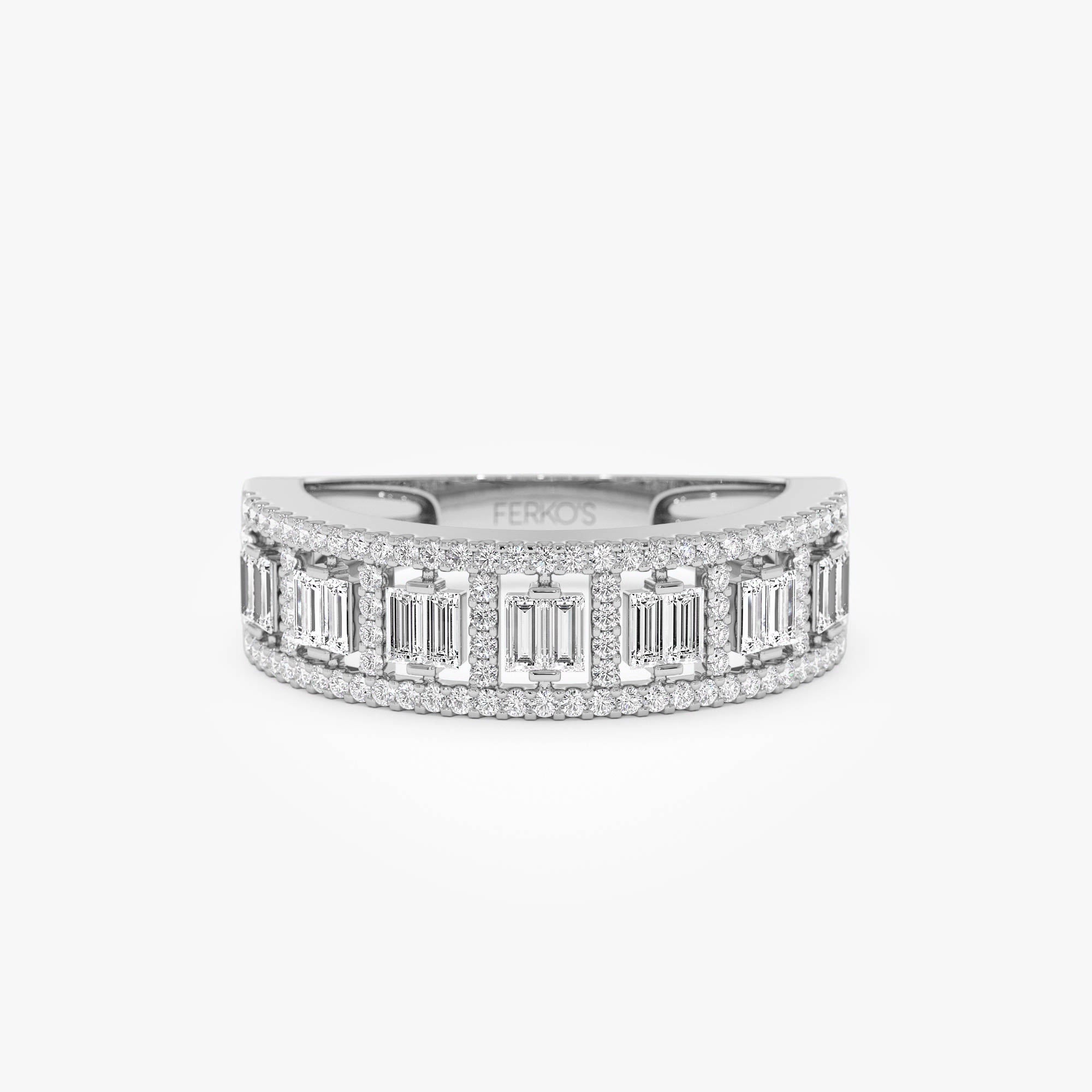 OBFJ0689 - 14k Wide Diamond Baguette Pave Ring 7