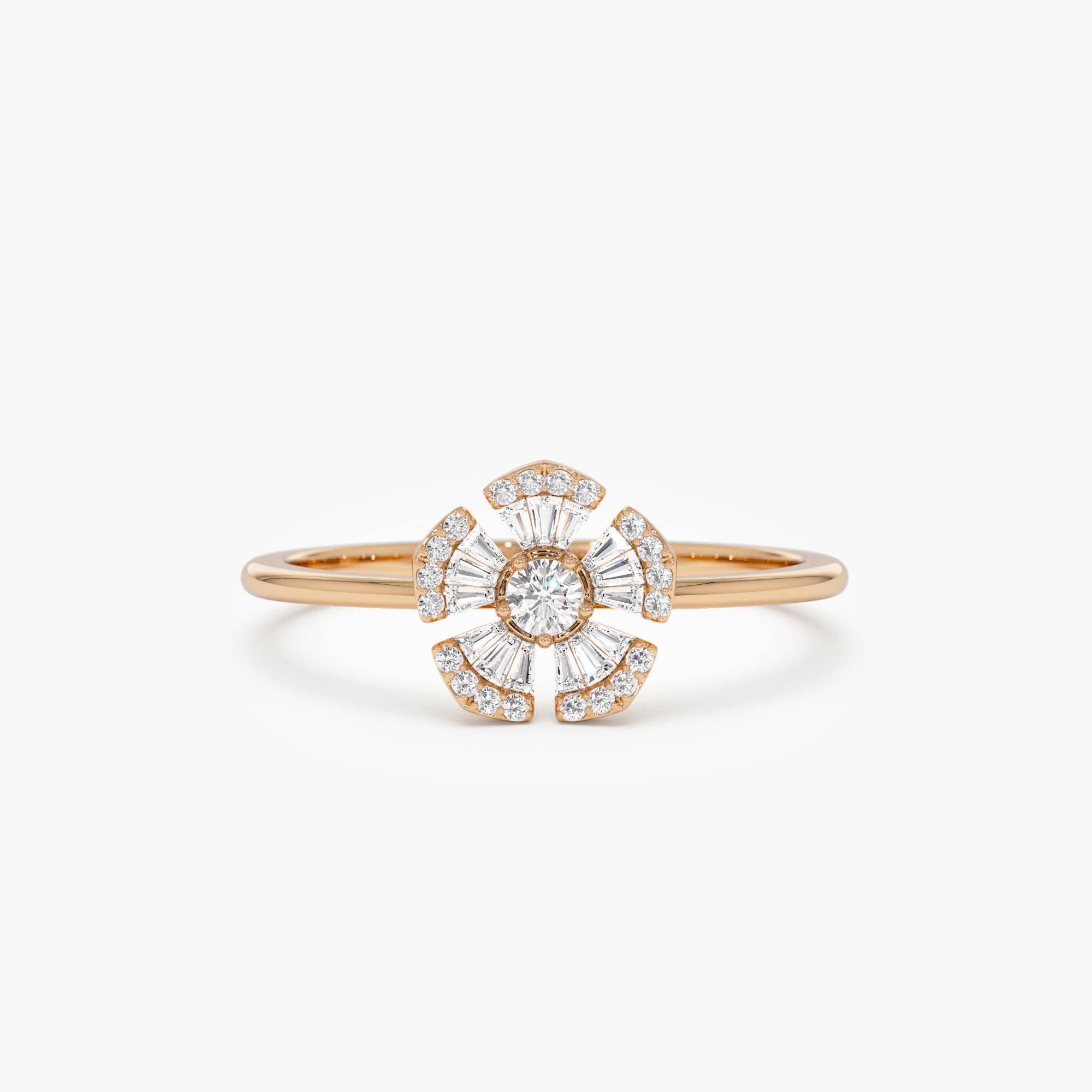 OBFJ0678 - 14k Diamond Floral Baguette Ring 5