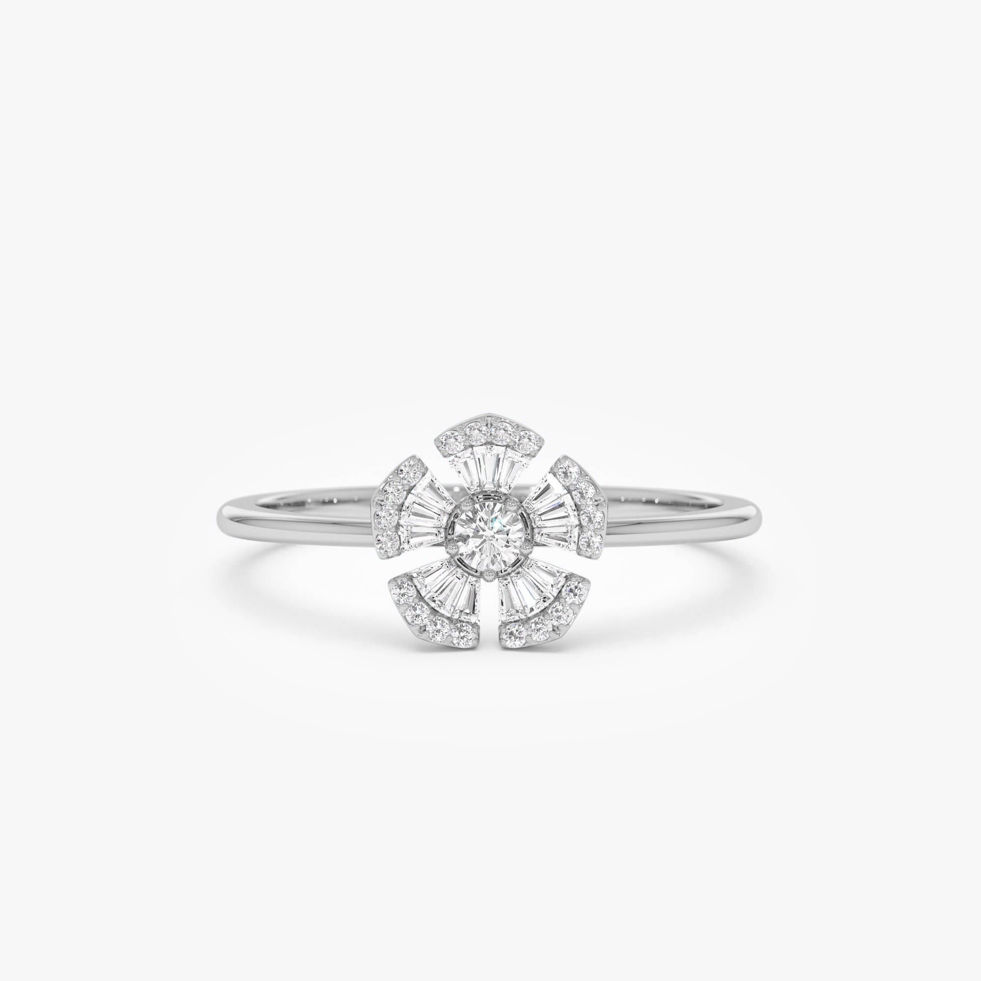 OBFJ0678 - 14k Diamond Floral Baguette Ring 6