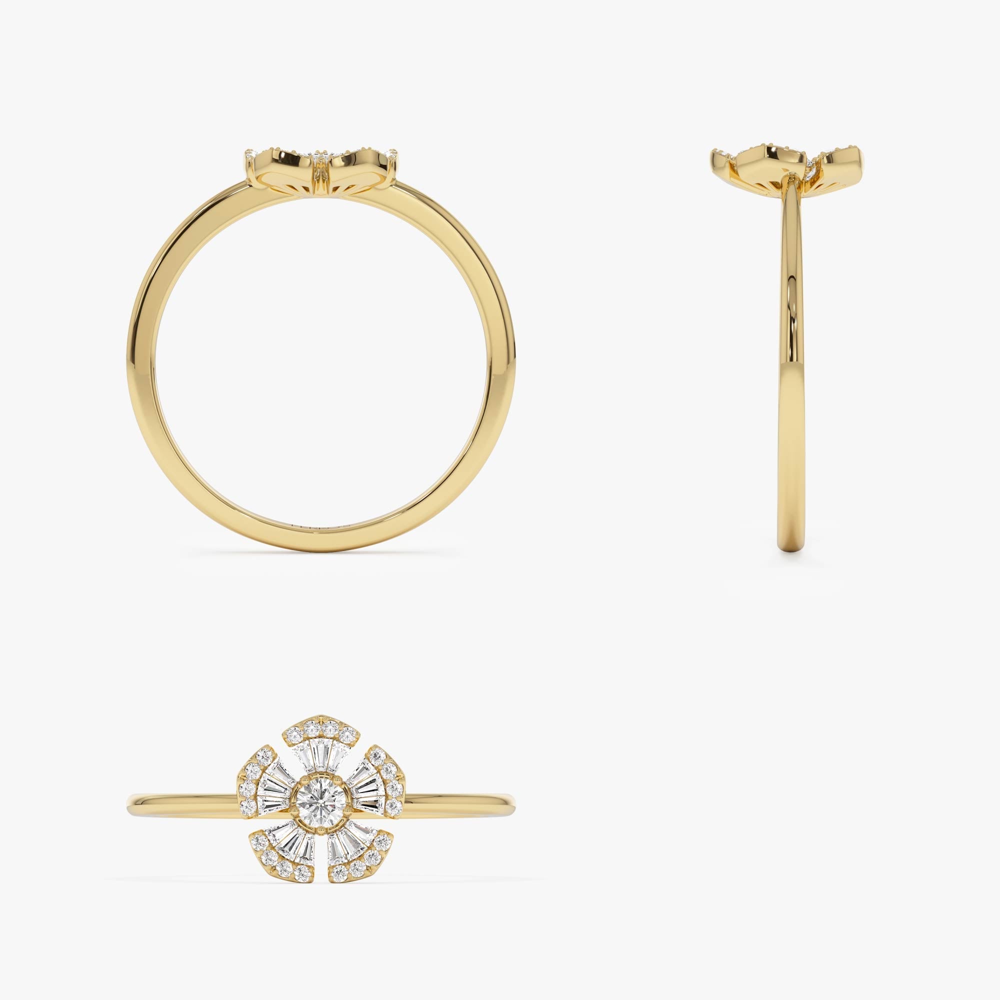 OBFJ0678 - 14k Diamond Floral Baguette Ring 8