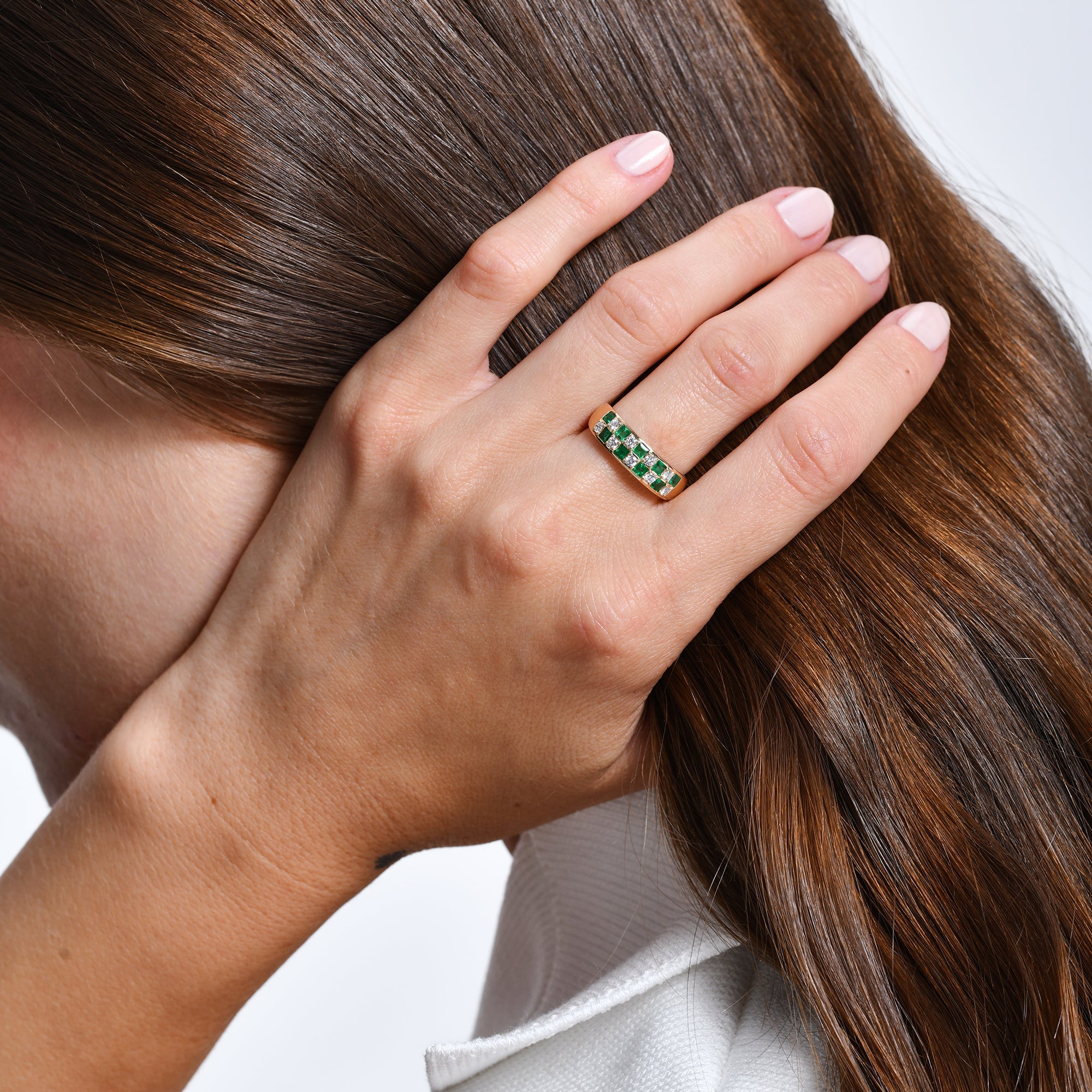 OBFJ0641 - 14K Square Emerald & Diamond Wedding Ring 3