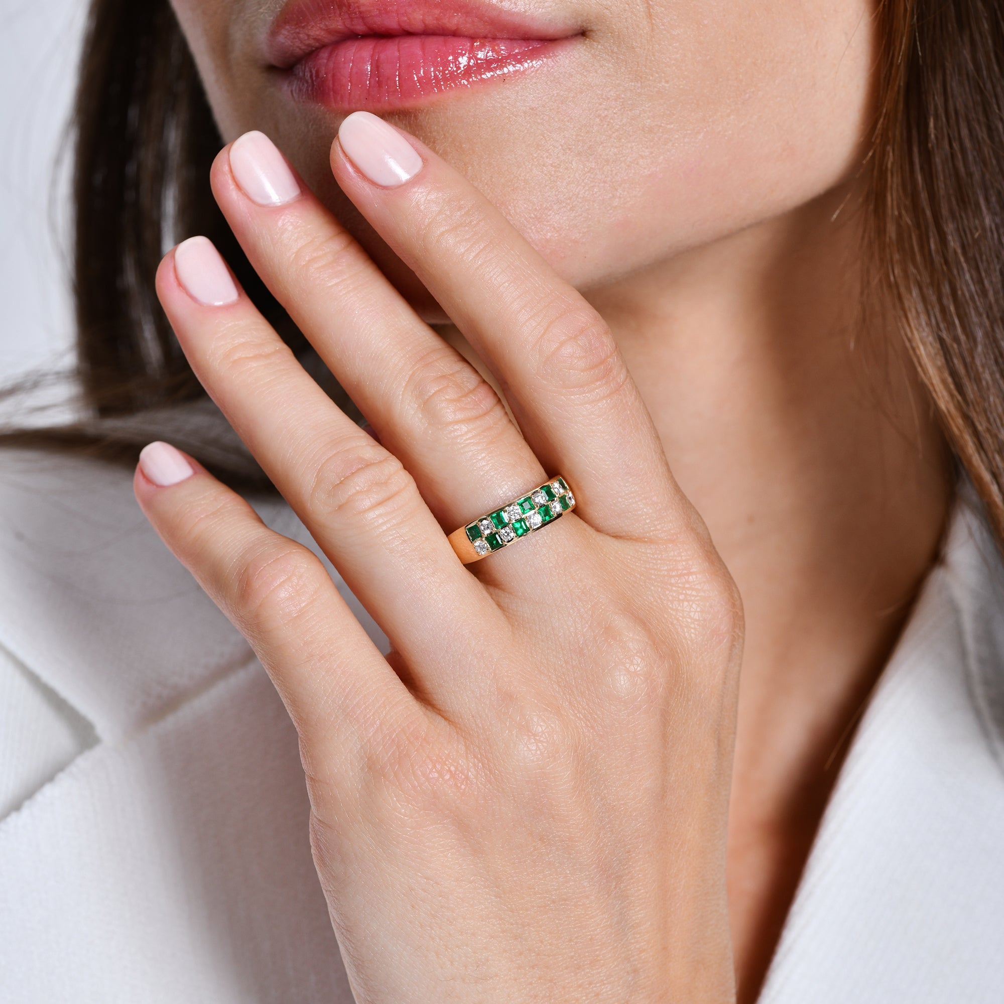 OBFJ0641 - 14K Square Emerald & Diamond Wedding Ring 4