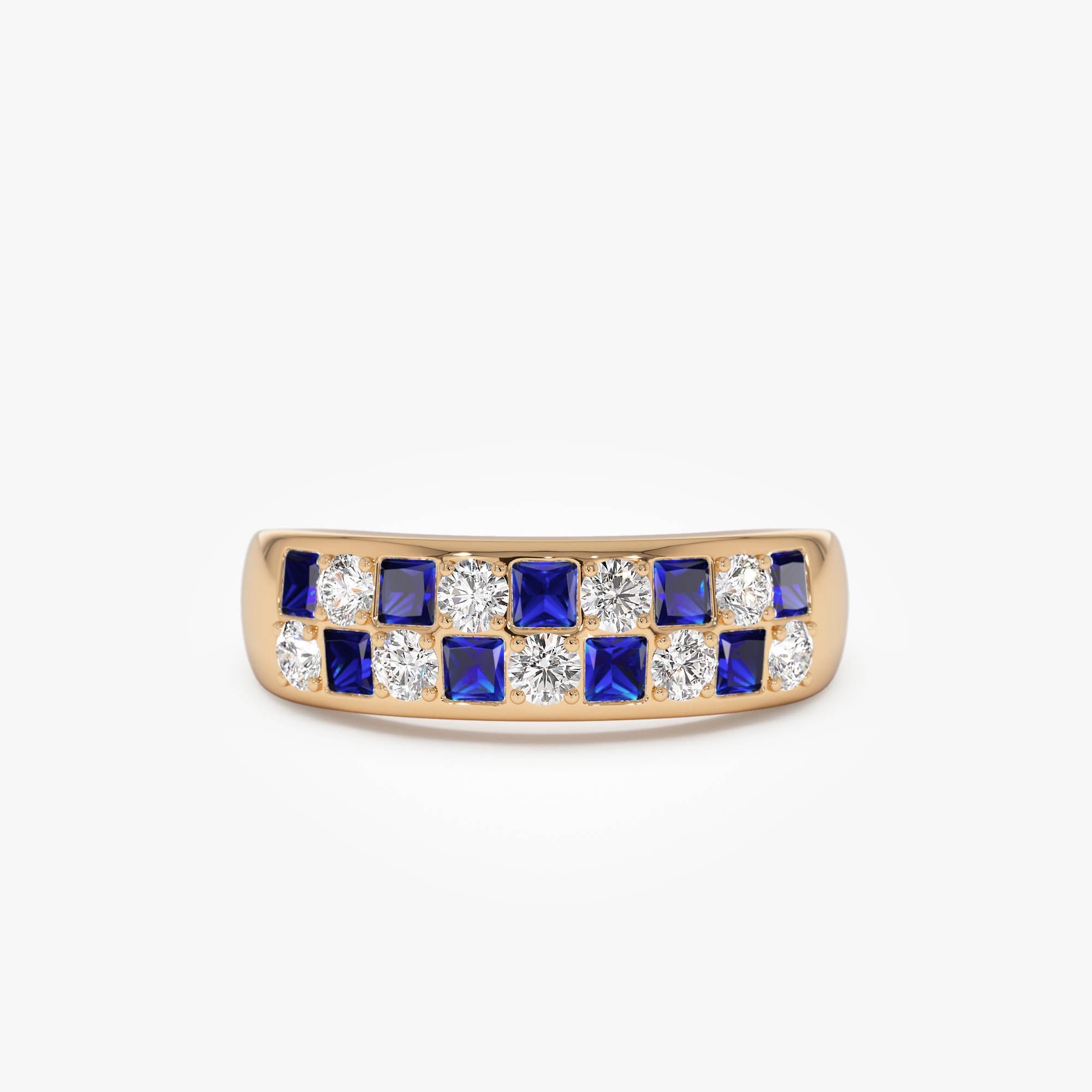 OBFJ0640 - 14K Square Sapphire & Diamond Wedding Ring 5