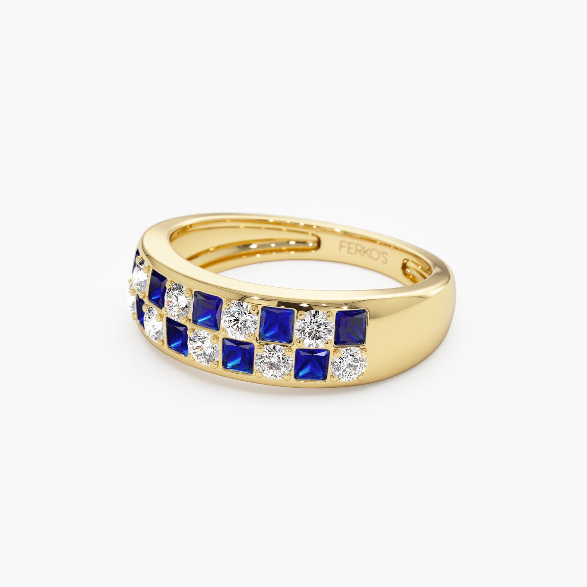 OBFJ0640 - 14K Square Sapphire & Diamond Wedding Ring 7