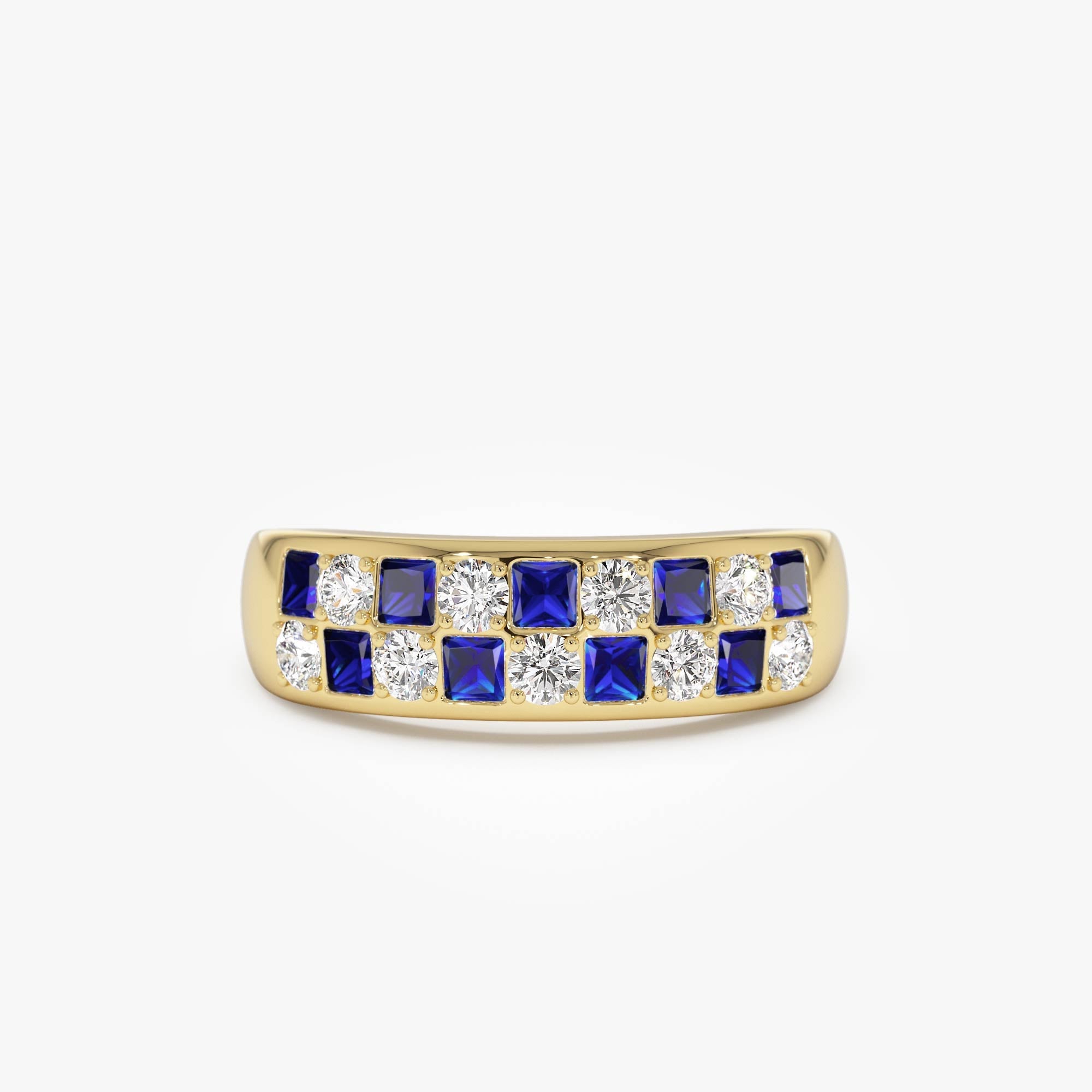 OBFJ0640 - 14K Square Sapphire & Diamond Wedding Ring 1
