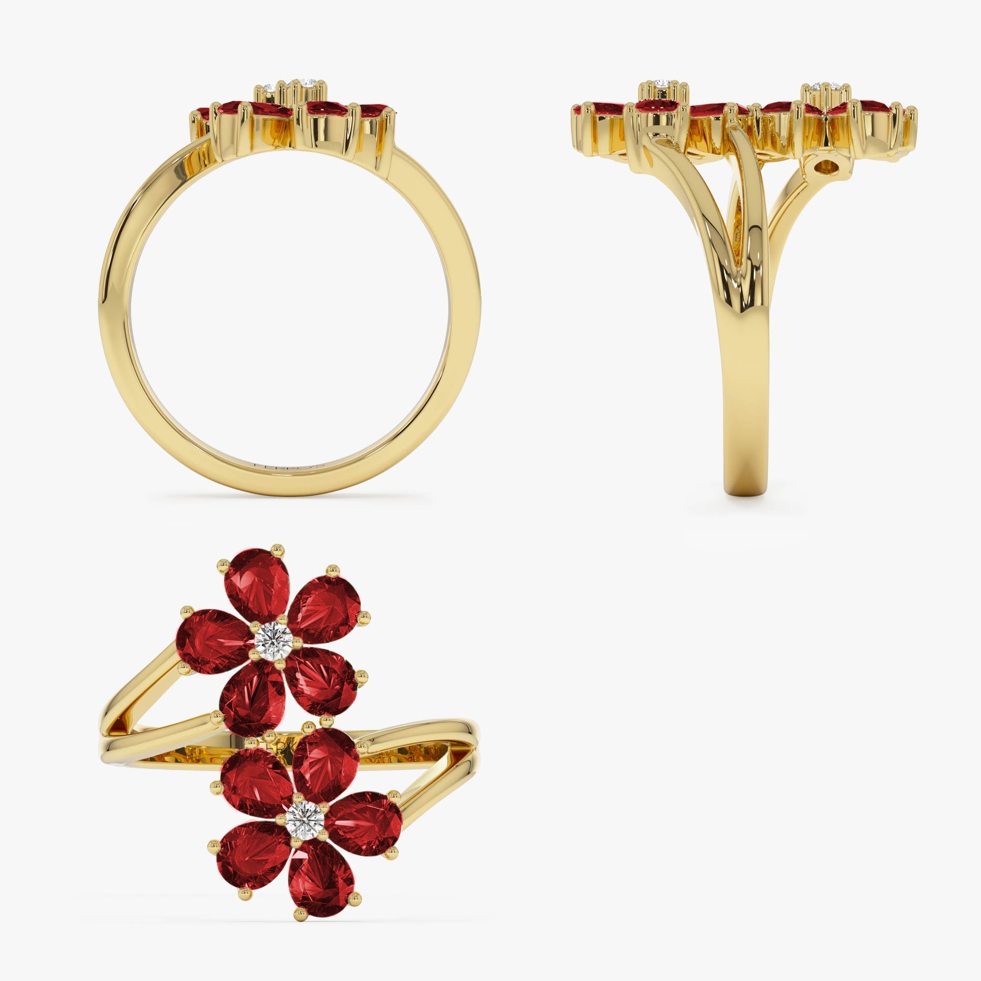 OBFJ0688 - 14k Ruby Flower Diamond Accent Ring 9