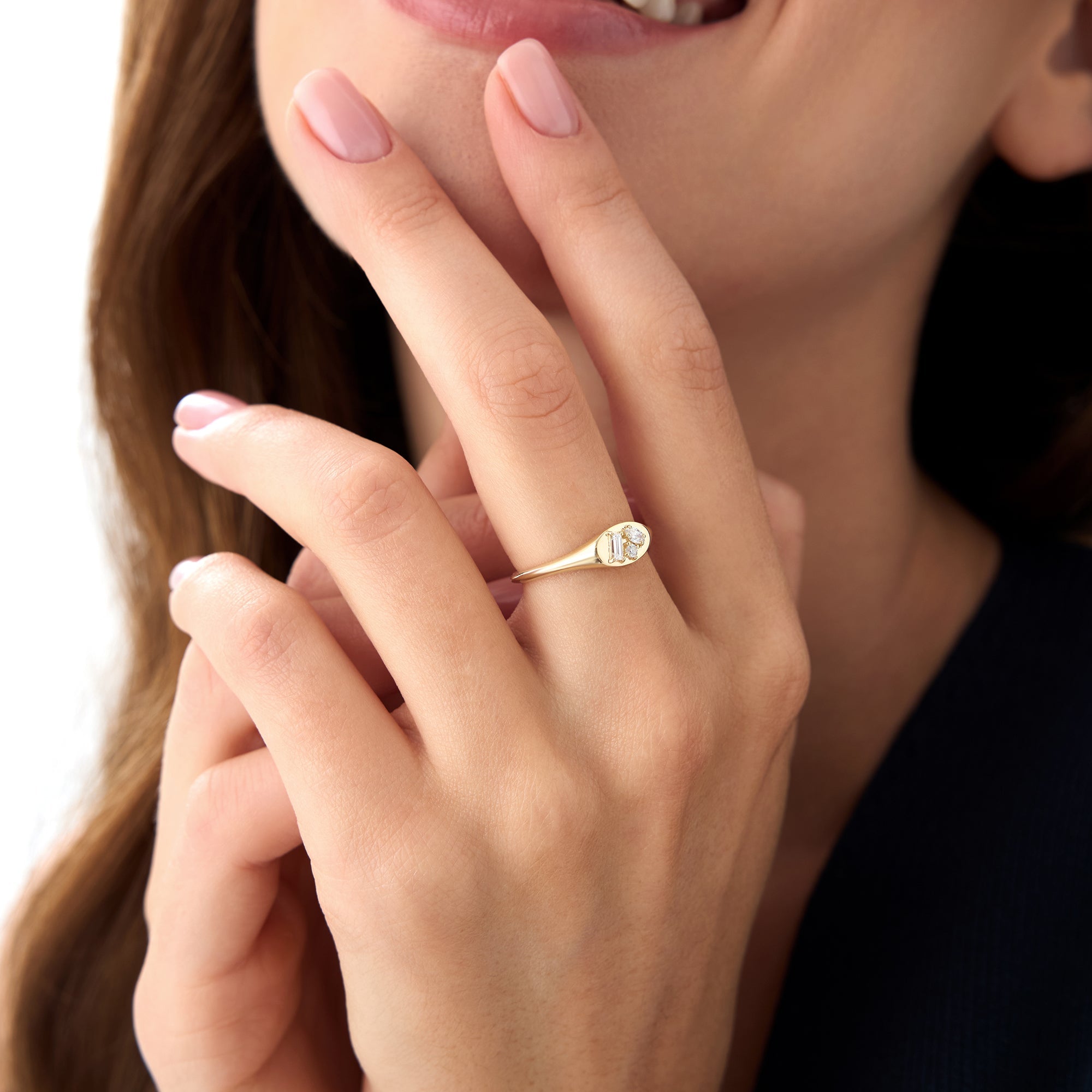 OBFJ0631 - 14k Diamond Signet Ring with Mixed Cuts 2