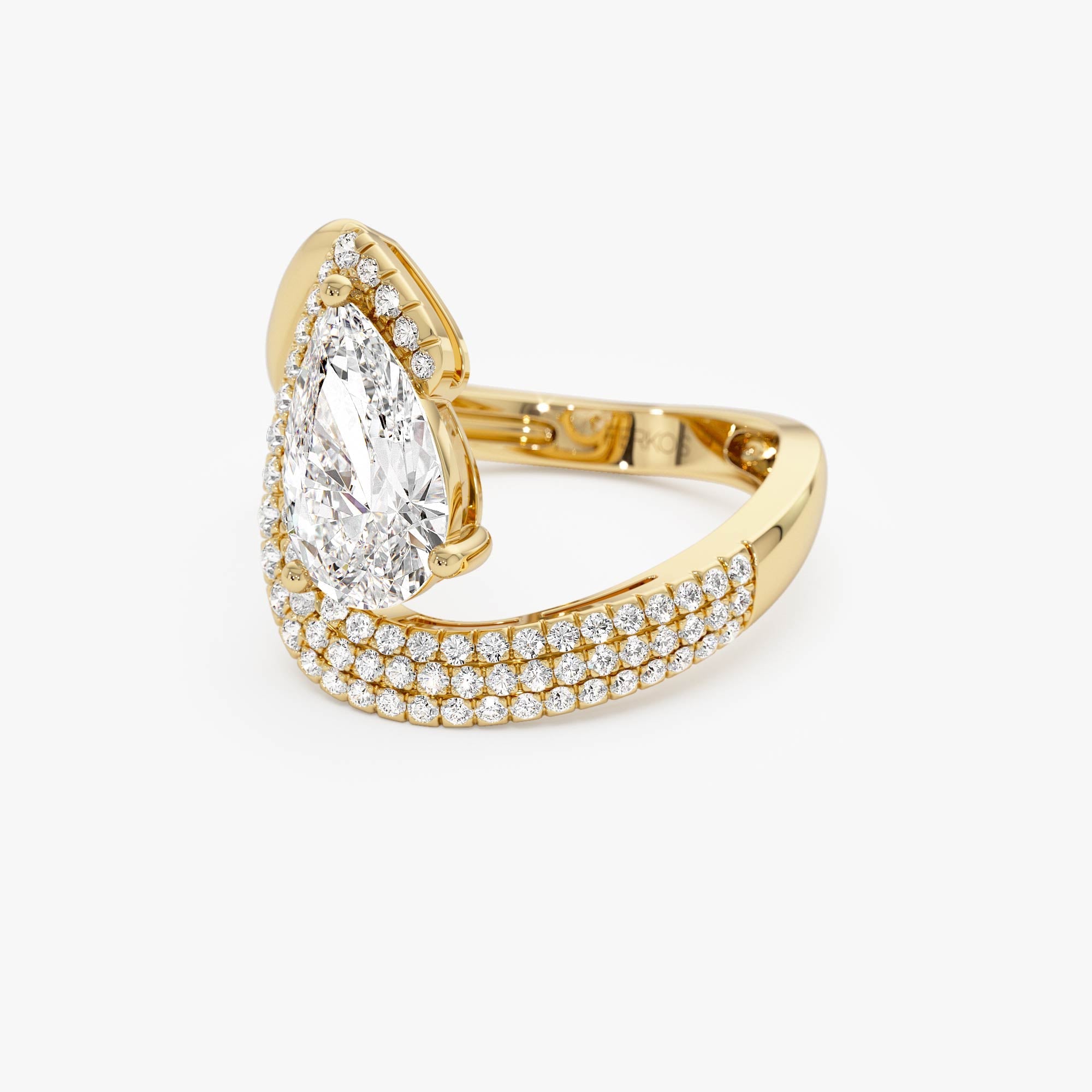 OBFJ0563 - 2.00 Ctw 14k Gold Lab Grown Pear Shaped Triple Row Pave Band Engagement Ring - Chiara 8