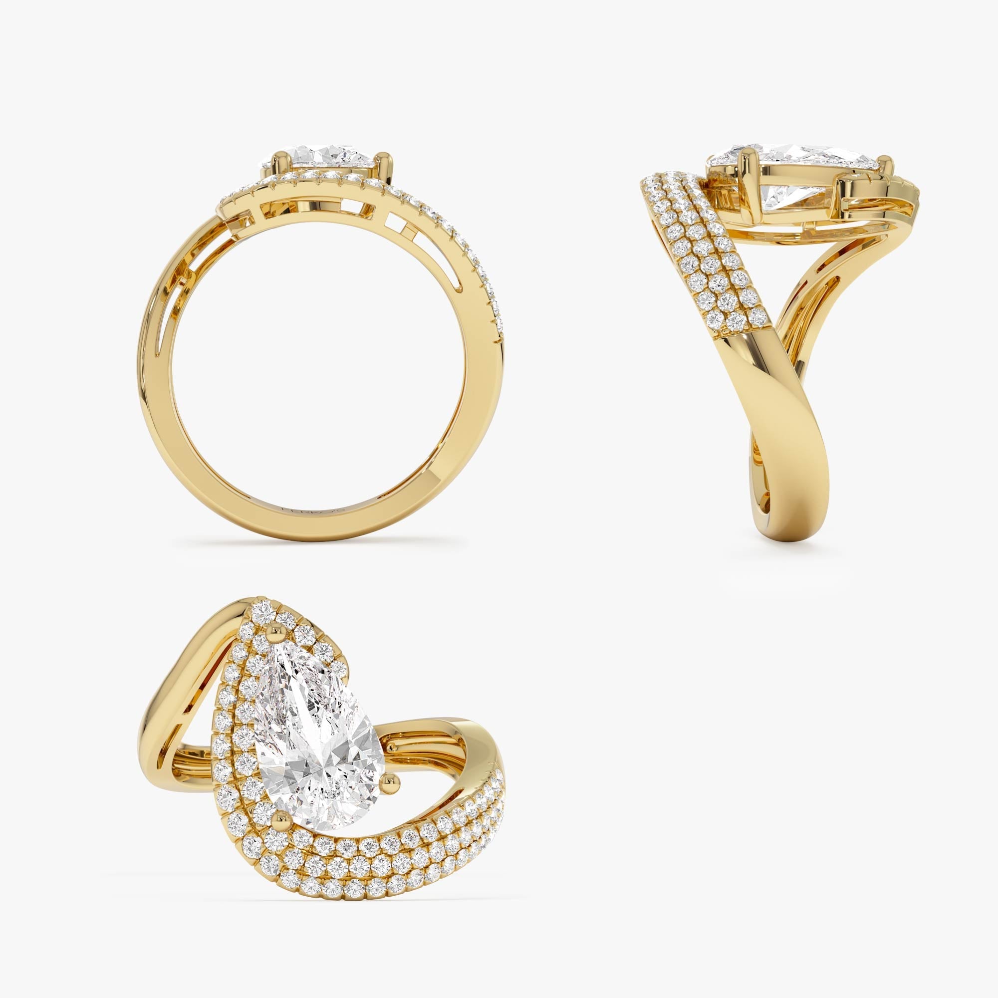 OBFJ0020 - 2.00 Ctw Lab Grown Pear Shaped Triple Row Pave Band Engagement Ring - Chiara - 14k Gold 7