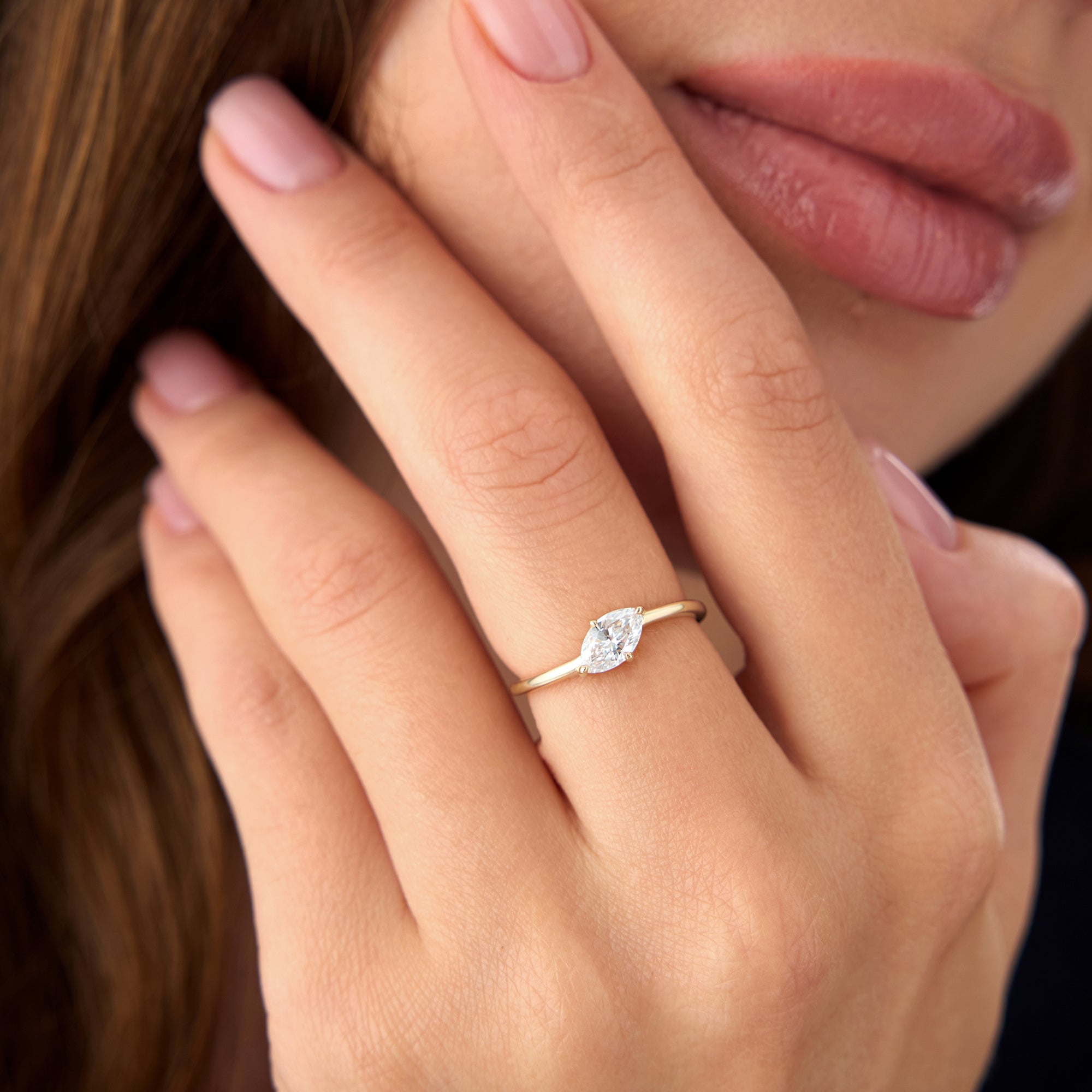 OBFJ0567 - 0.50 Ctw 14k Prong Setting Marquise Shaped Lab Grown Diamond Wavy Promise Ring - Elisa 5
